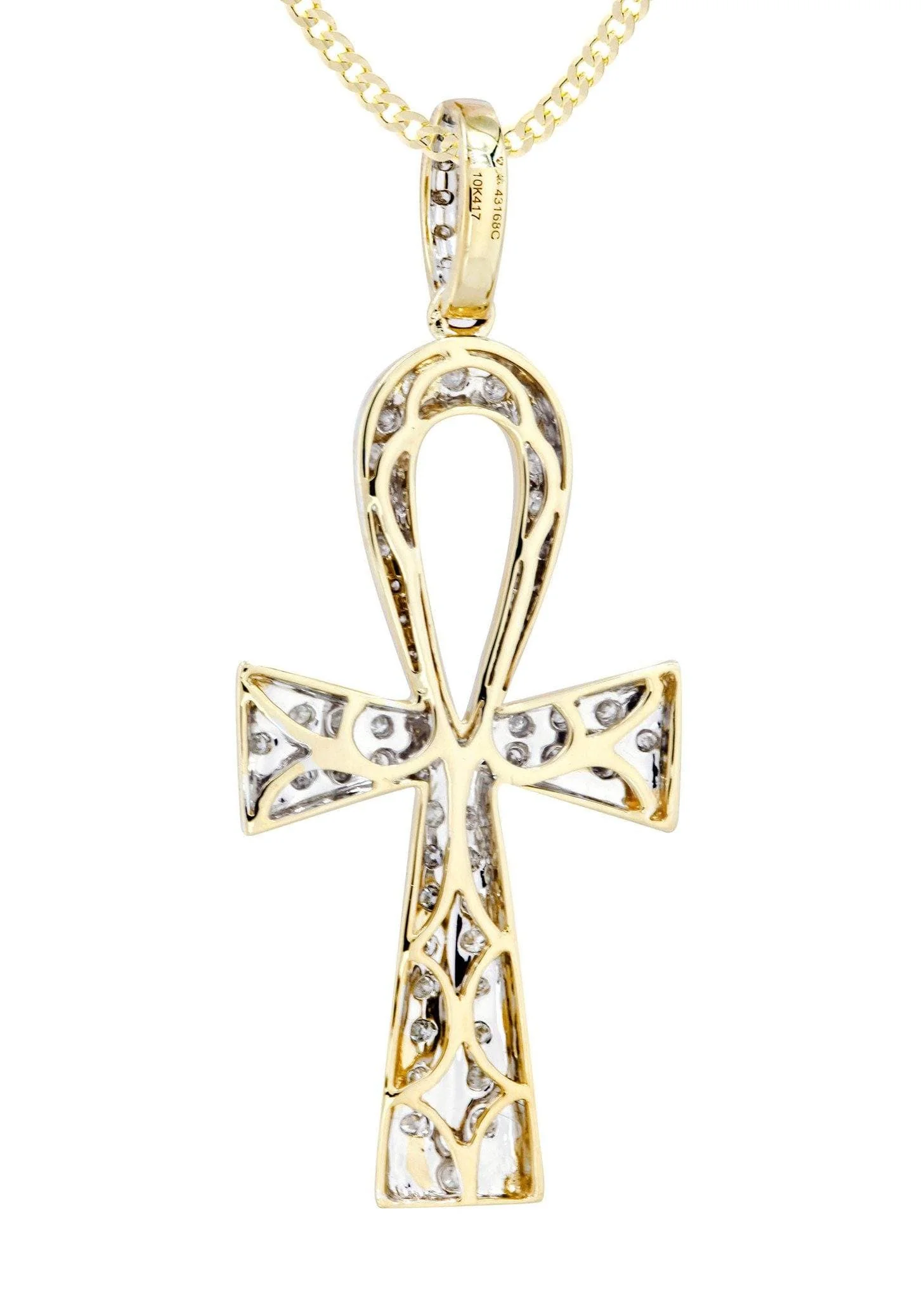 10K Yellow Gold Big Ankh Diamond Necklace  | 0.45 Carats - Image 3