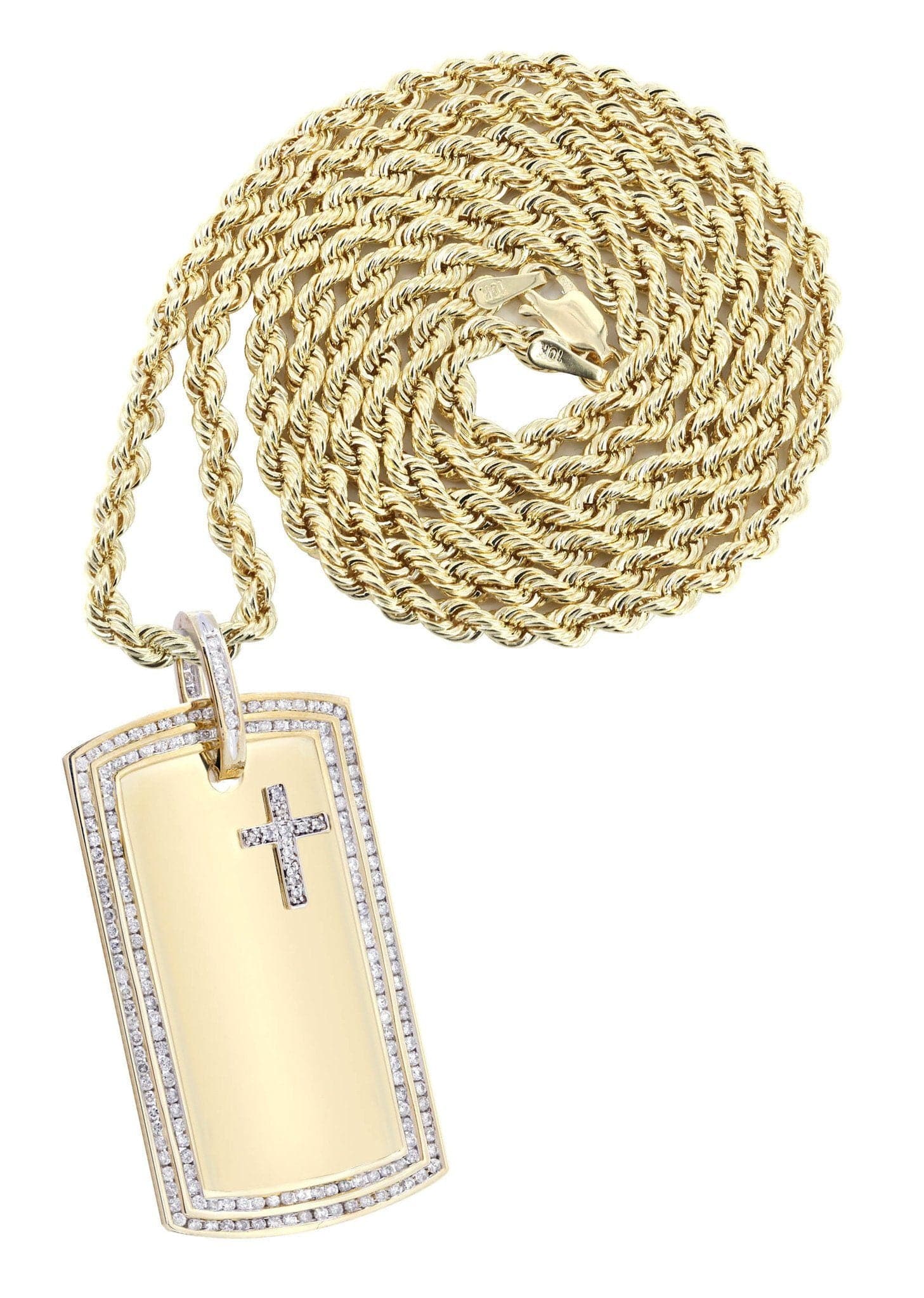 10K Yellow Gold Dog Tag Diamond Necklace | 3.07 Carats