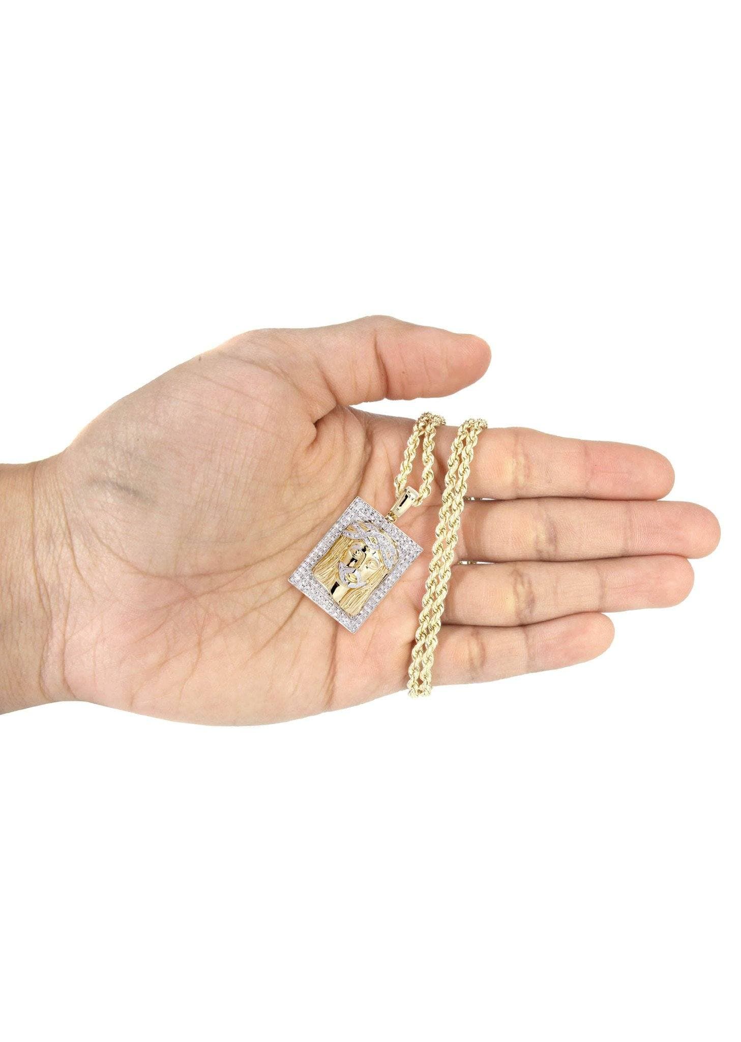 10K Yellow Gold Jesus Head Diamond Necklace  | 0.48 Carats - Image 5