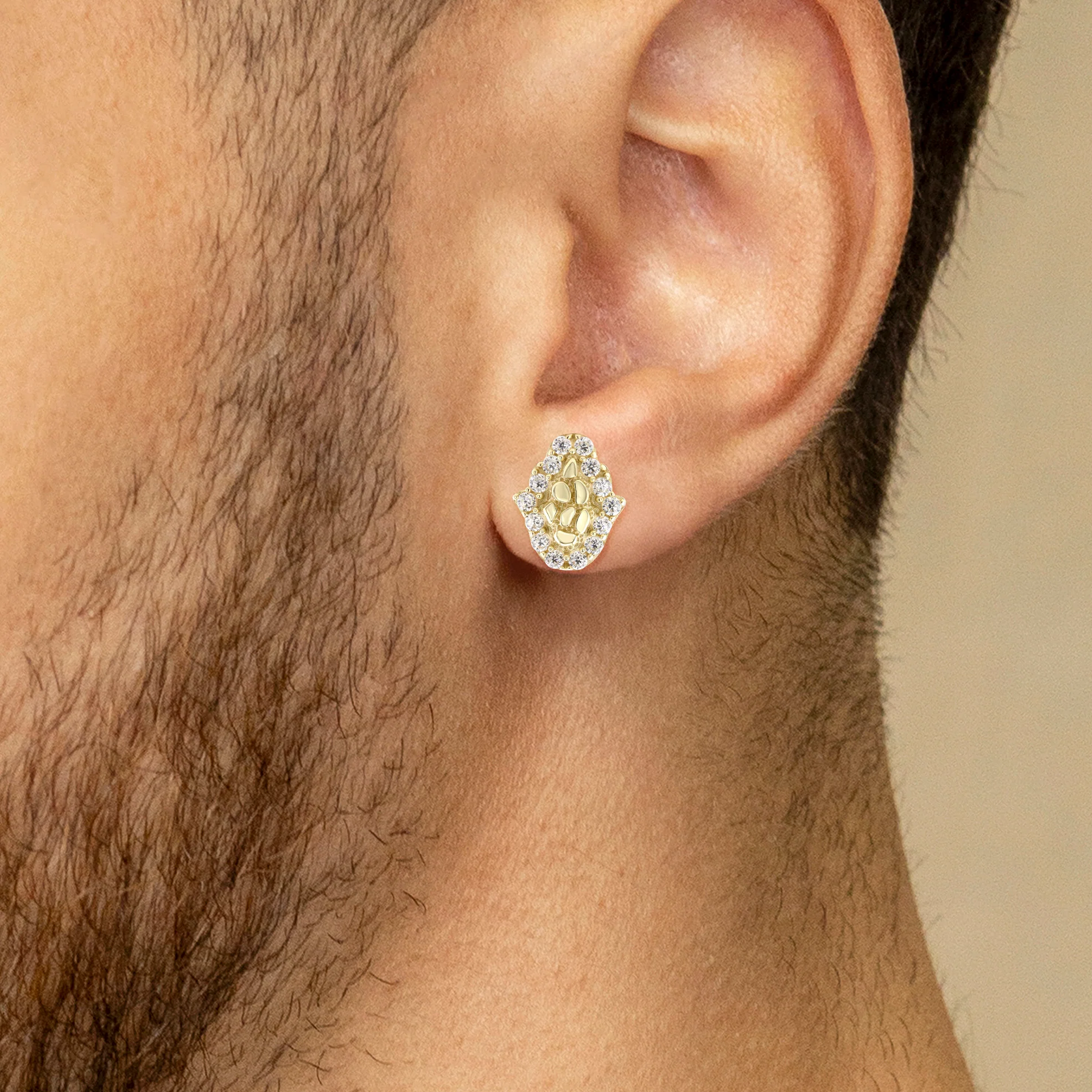 10K Gold Hamsa Nugget Earrings | Appx 0.3 Inches Wide | Style #113 - Image 4