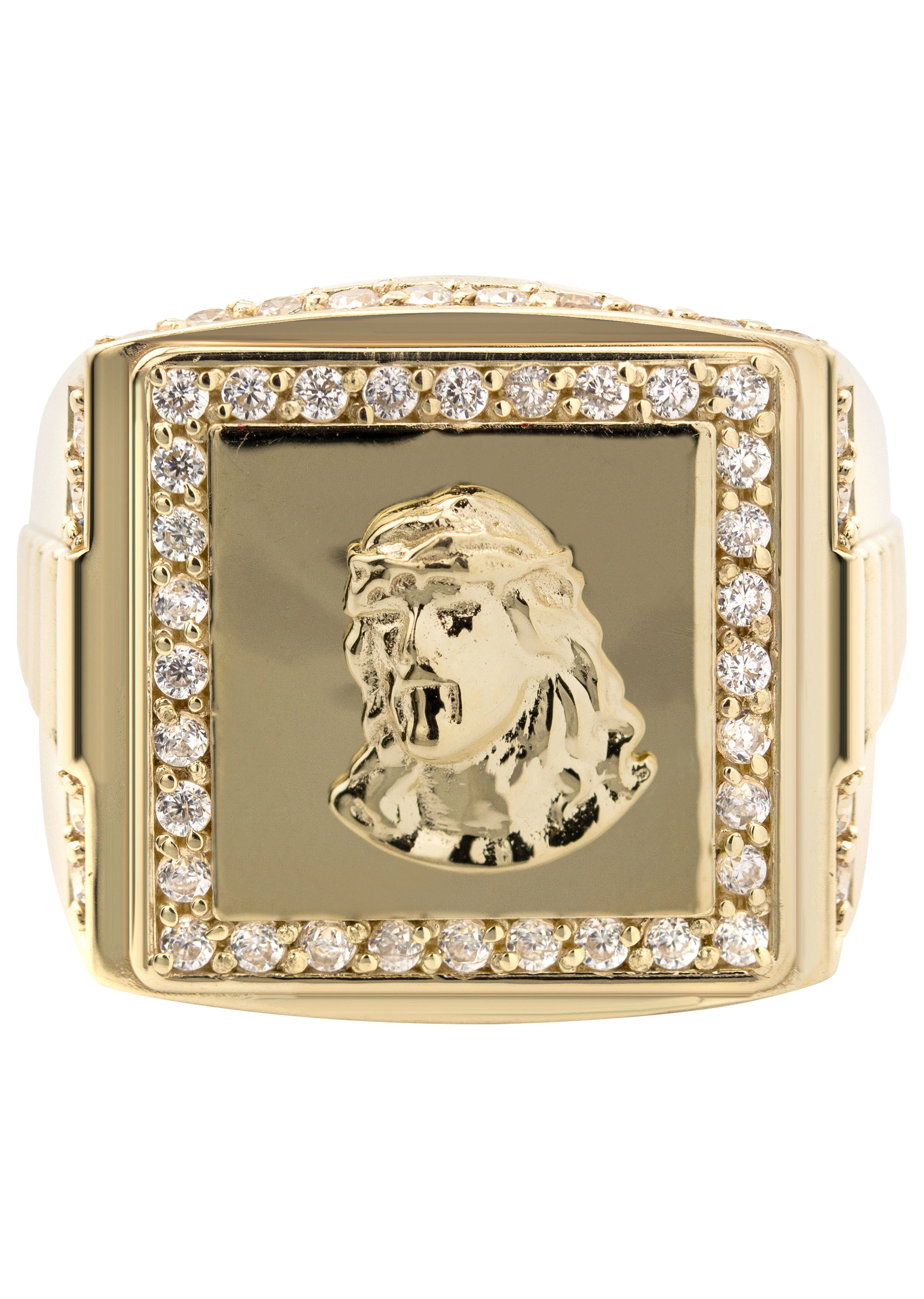 10K Gold Cz Jesus Ring For Men | 6 Grams