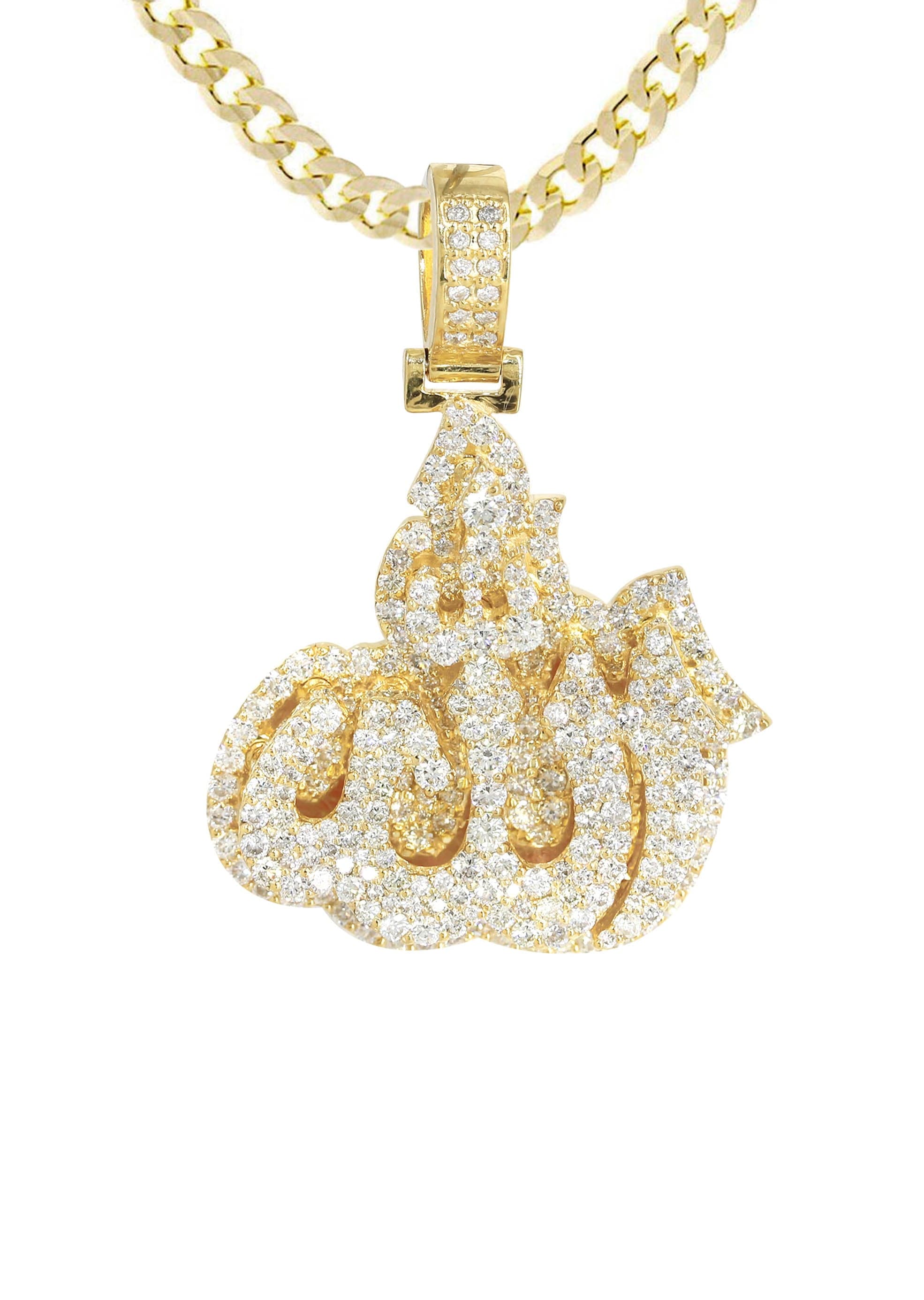 14K Yellow Gold Arabic Allah Diamond Necklace  | 7 Carats - Image 2