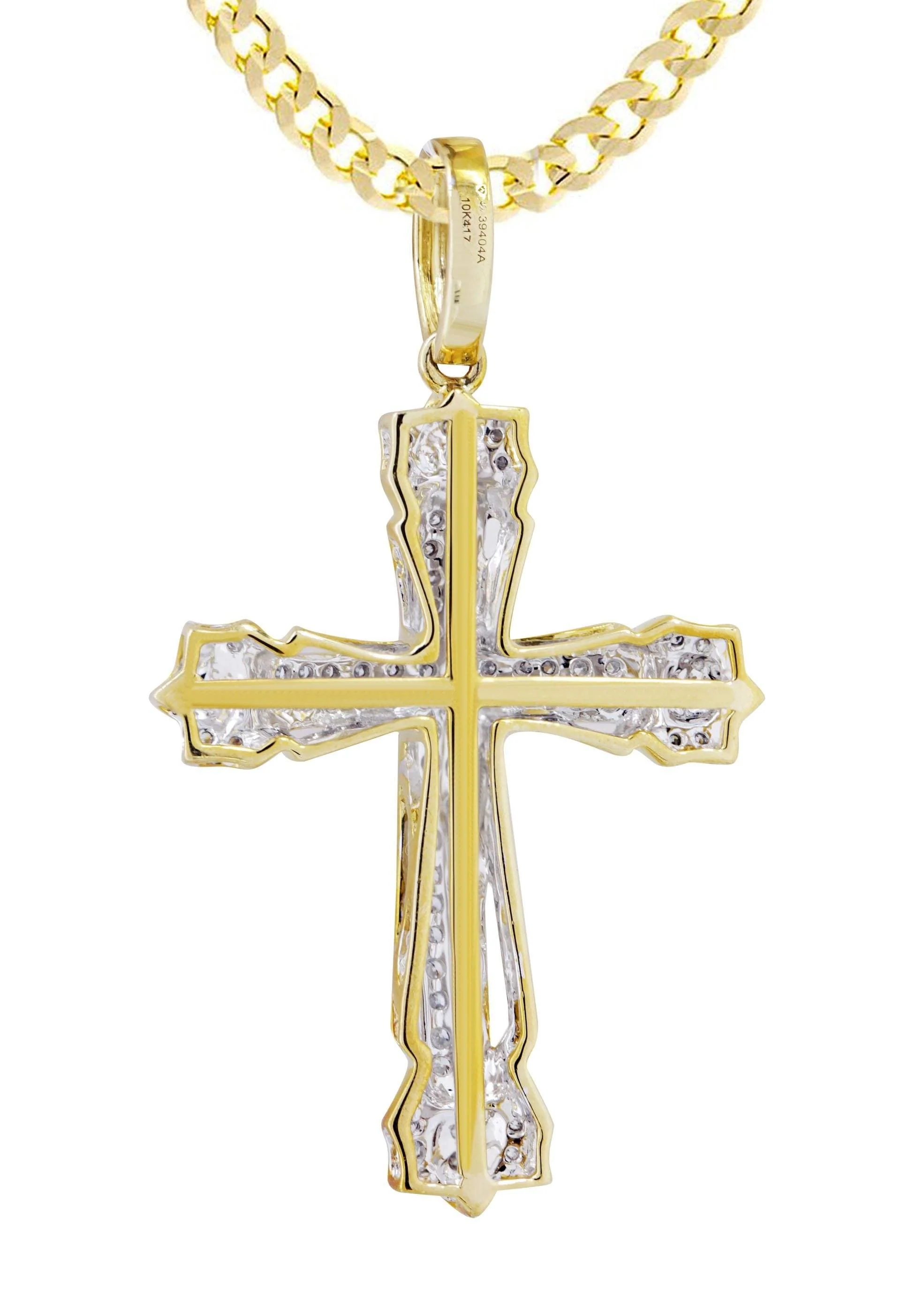 10K Yellow Gold Cross  Diamond Necklace  | 0.58 Carats - Image 3