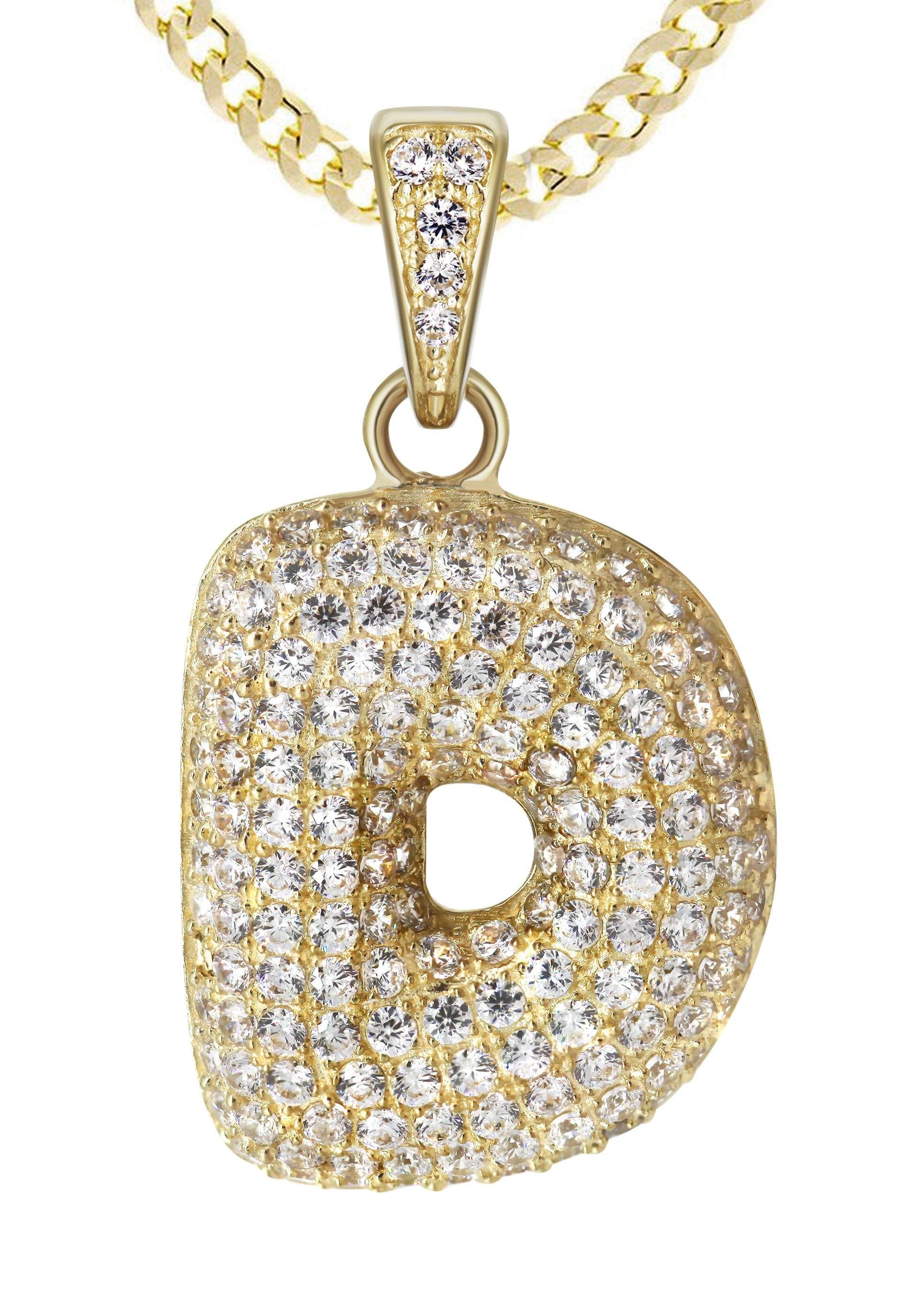 10K Yellow Gold Bubble Letter "D" CZ Necklace | Appx. 13.5 Grams - Image 2