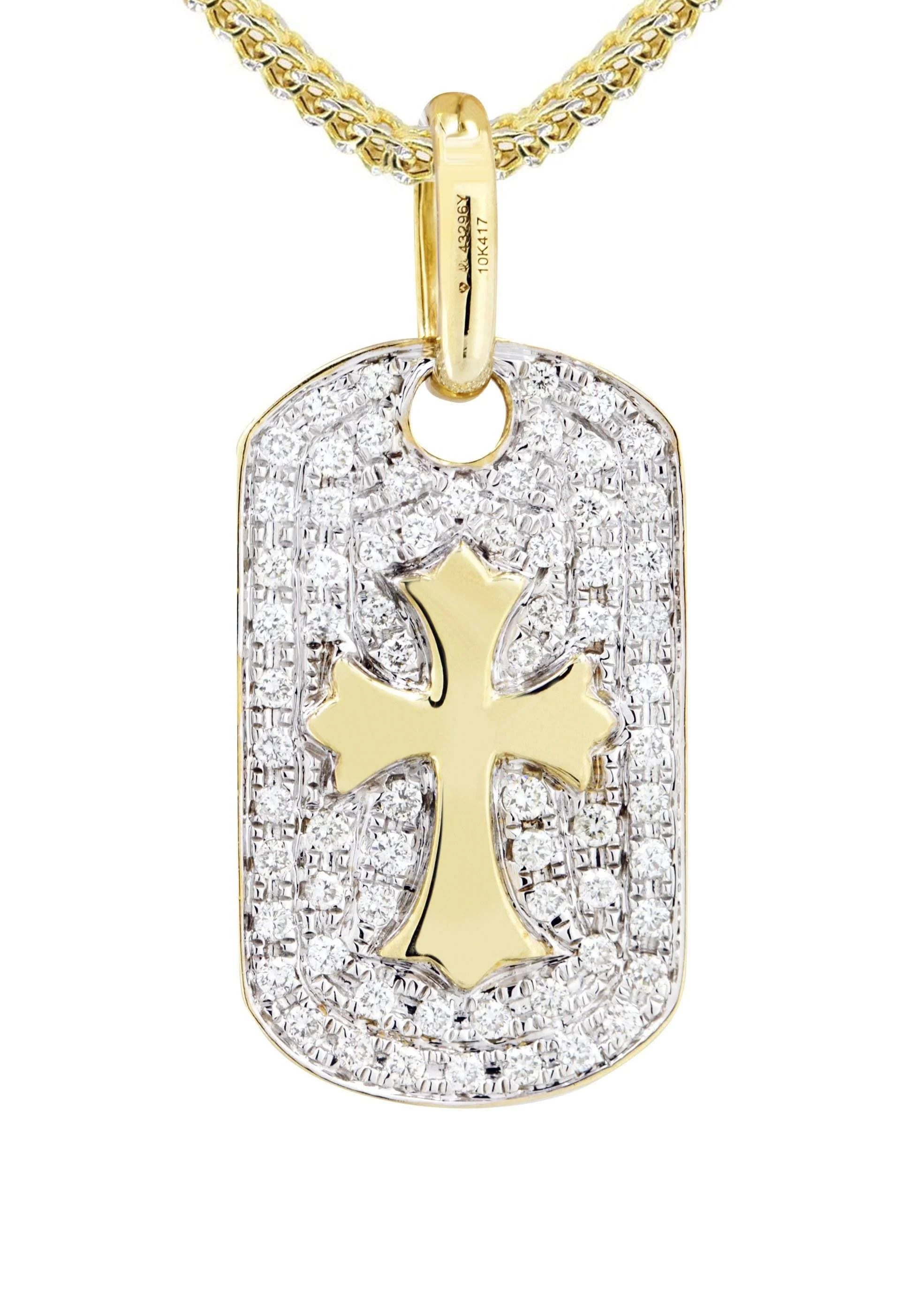 10K Yellow Gold Dog Tag Diamond Necklace  | 0.69 Carats - Image 2