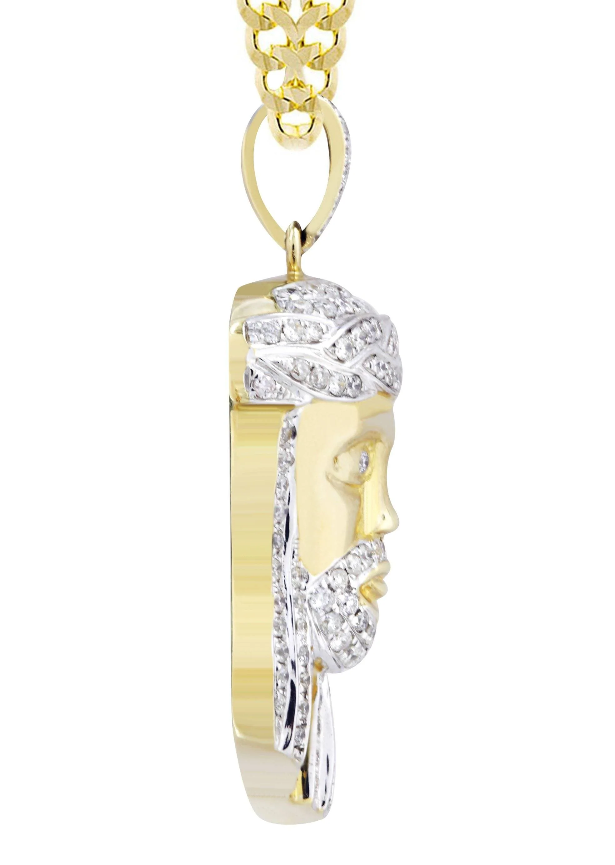 10K Yellow Gold Jesus Head Diamond Necklace  | 1.19 Carats - Image 4