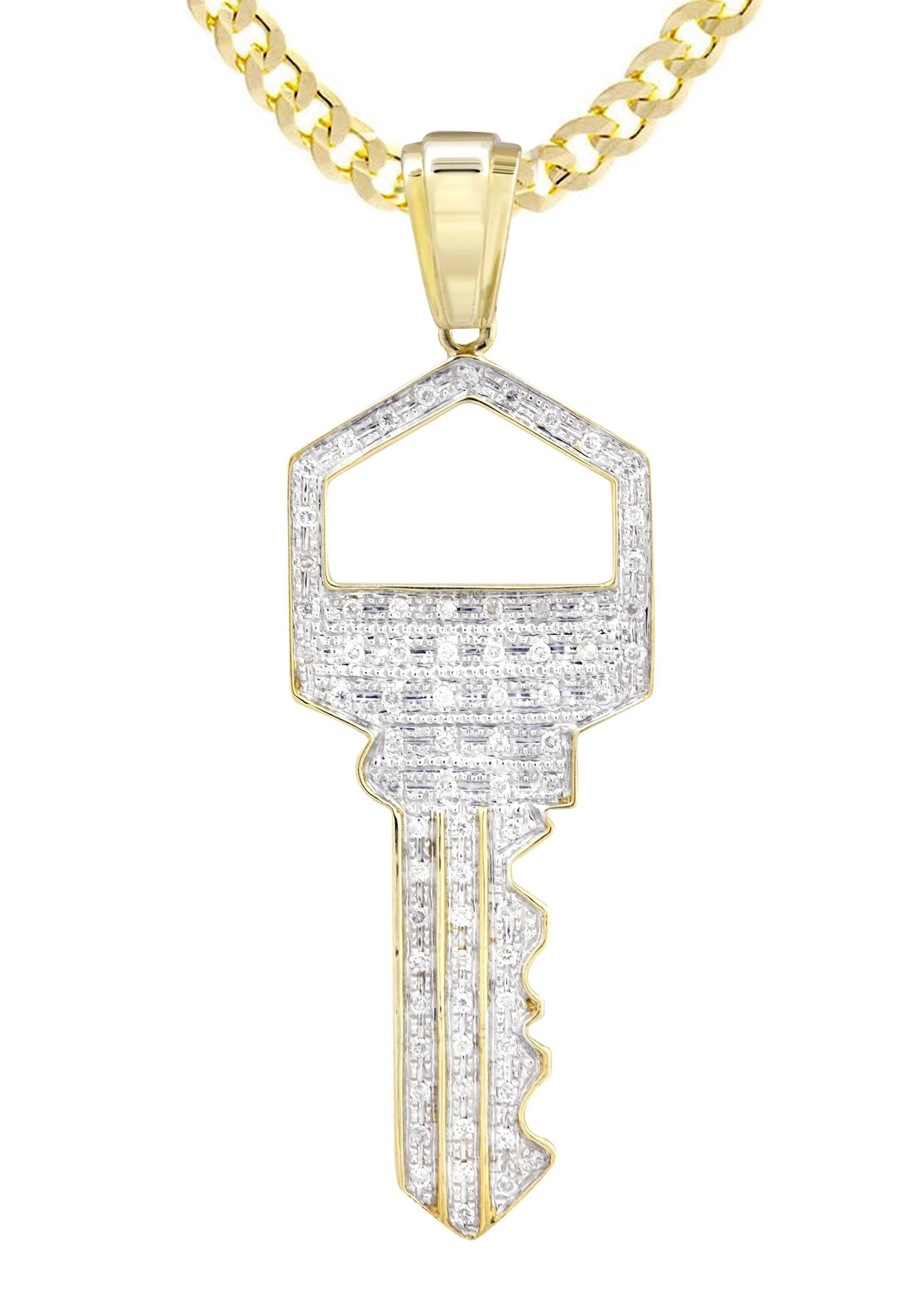 10K Yellow Gold Key Diamond Necklace  | 0.45 Carats - Image 2