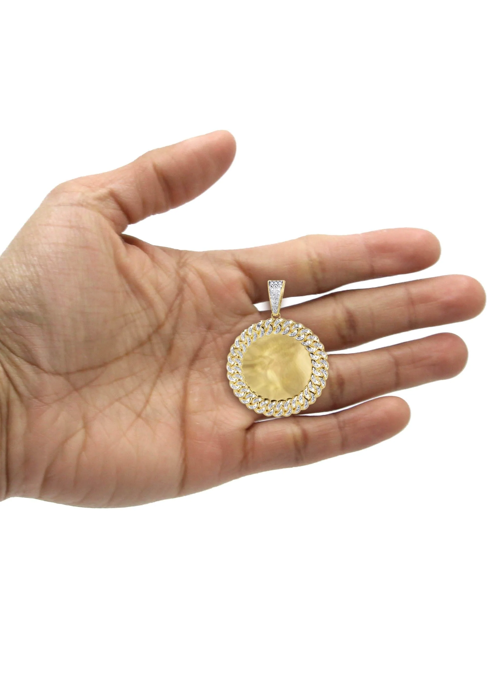 10K Yellow Gold Medium Diamond Round Cuban Picture Pendant Necklace | Appx. 21 Grams - Image 6