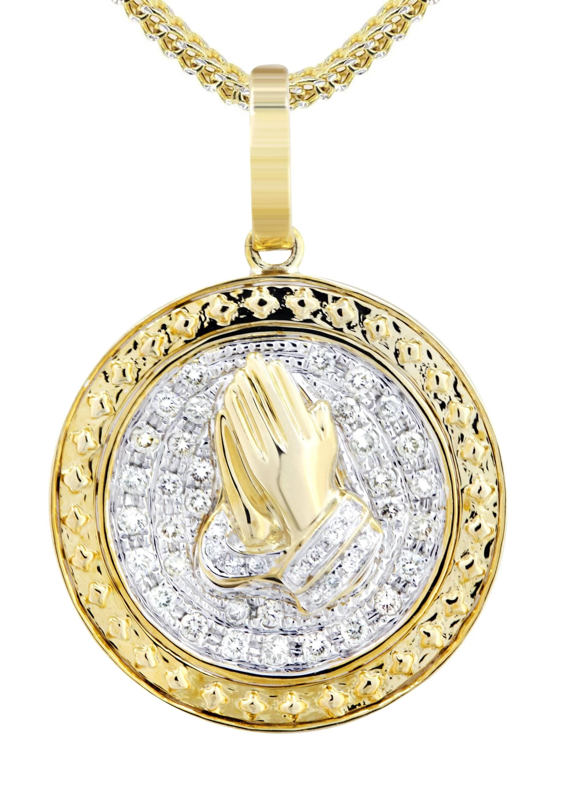 10K Yellow Gold Praying Hands Diamond Necklace  | 0.54 Carats - Image 2