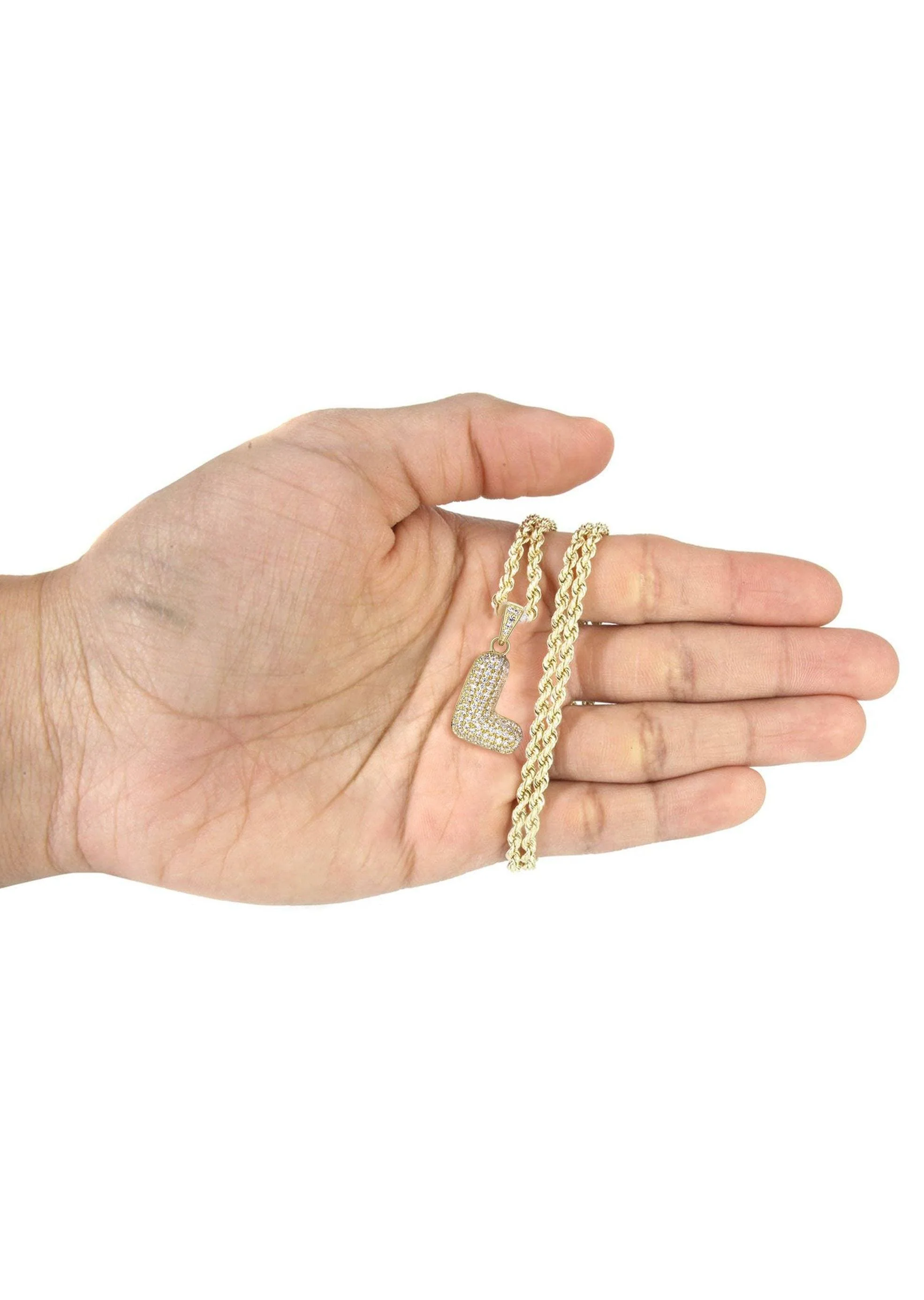 10K Yellow Gold Bubble Letter "L" CZ Necklace | Appx. 12.8 Grams - Image 5