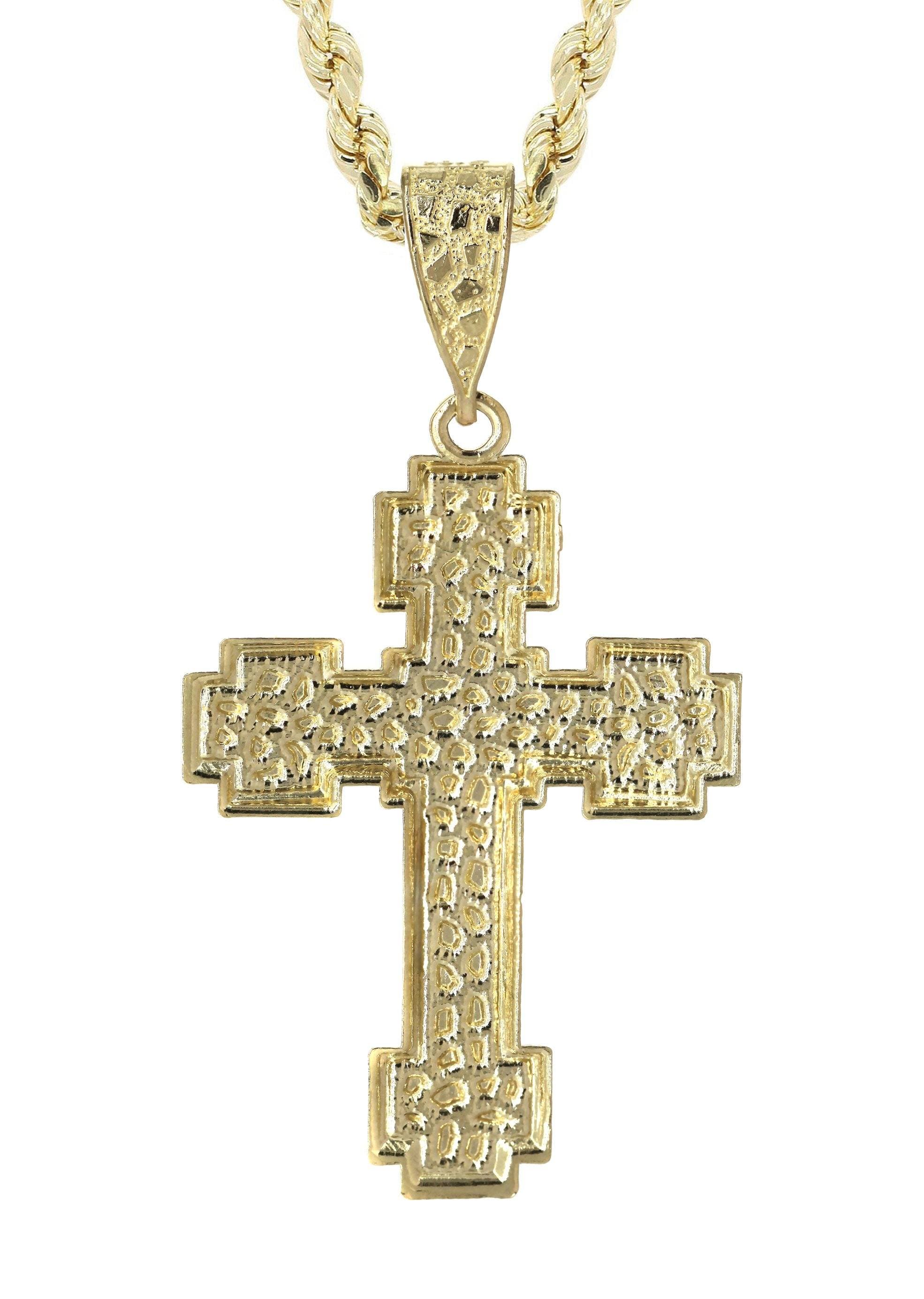10K Yellow Gold  Nugget Cross Necklace | Appx. 13.5 Grams - Image 3