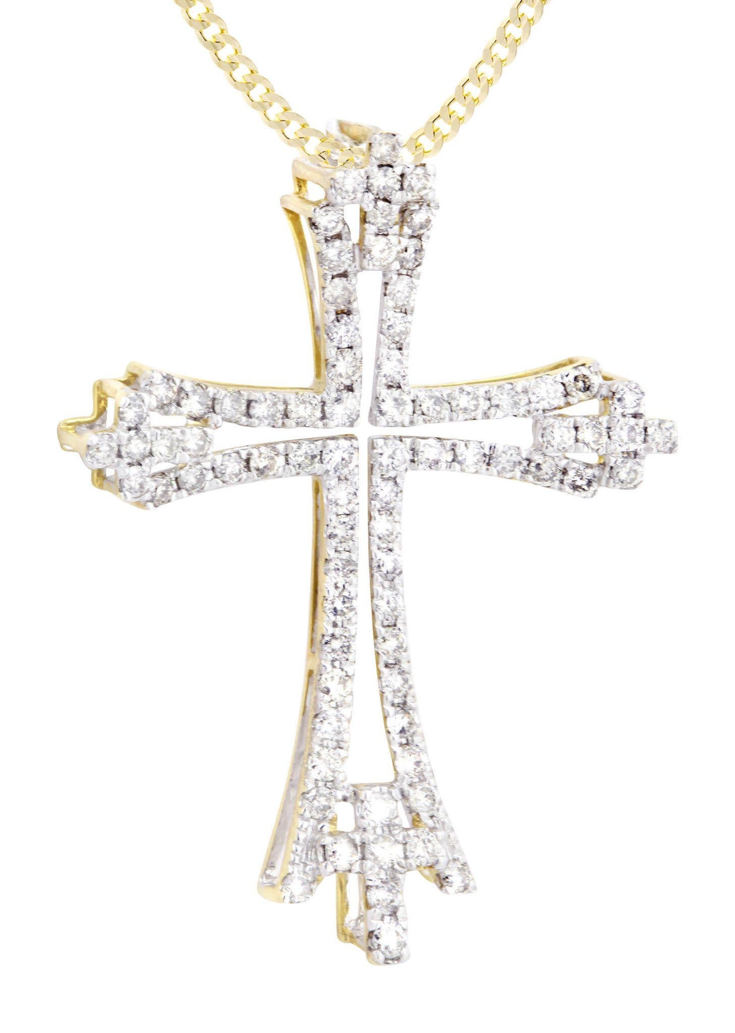 14K Yellow Gold Diamond Cross Necklace  | 1.06 Carats - Image 2