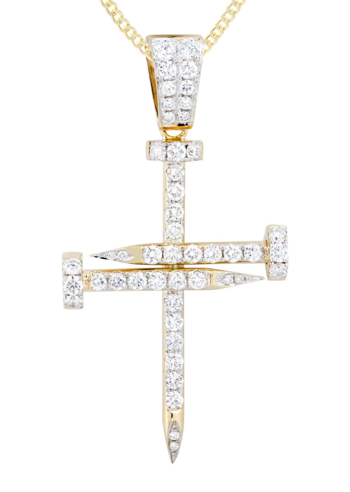14K Yellow Gold Diamond Cross Necklace  | 1.86 Carats - Image 2