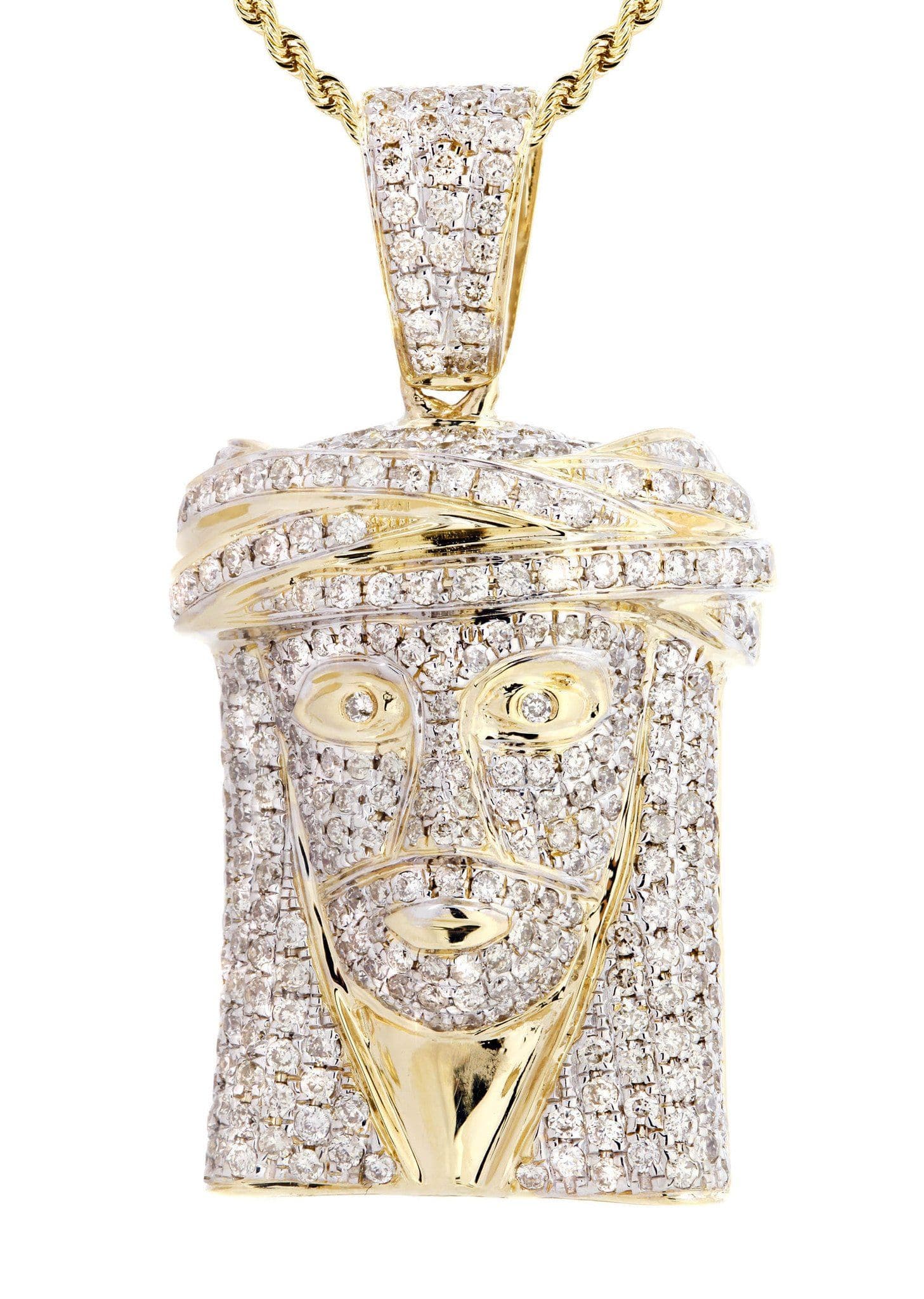 14K Yellow Gold Jesus Head Diamond Necklace  | 2.08 Carats - Image 2