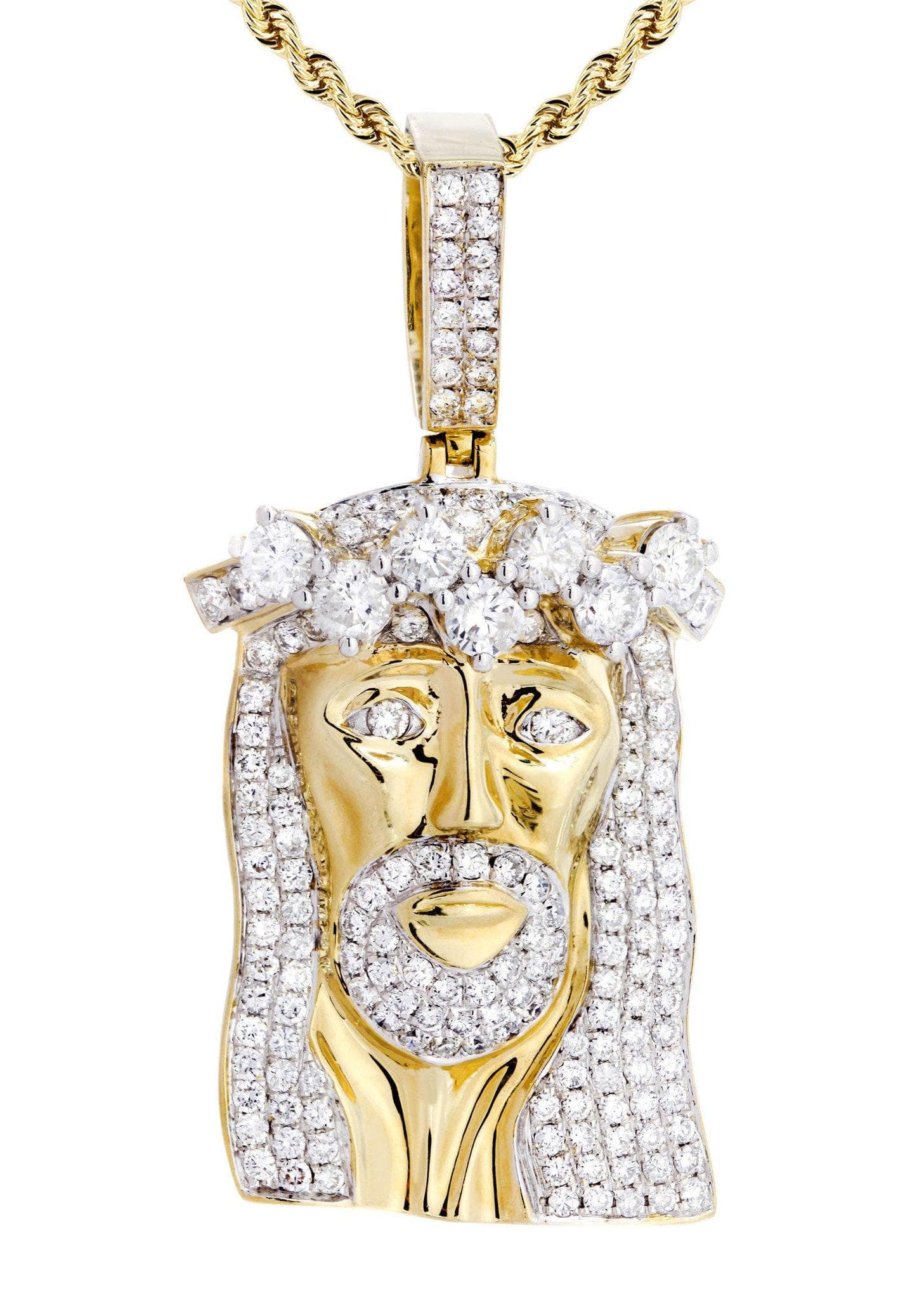 14K Yellow Gold Jesus Head Diamond Necklace  | 5.85 Carats - Image 2