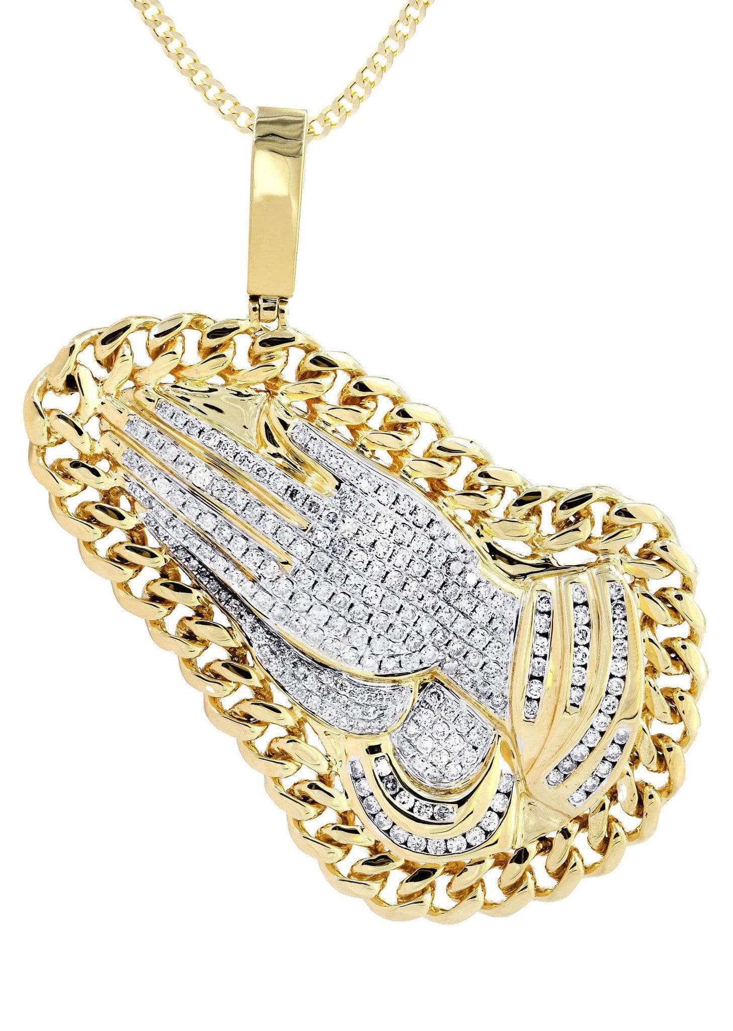 14 Yellow Gold Praying Hands Diamond Necklace | 4.23 Carats - Image 2