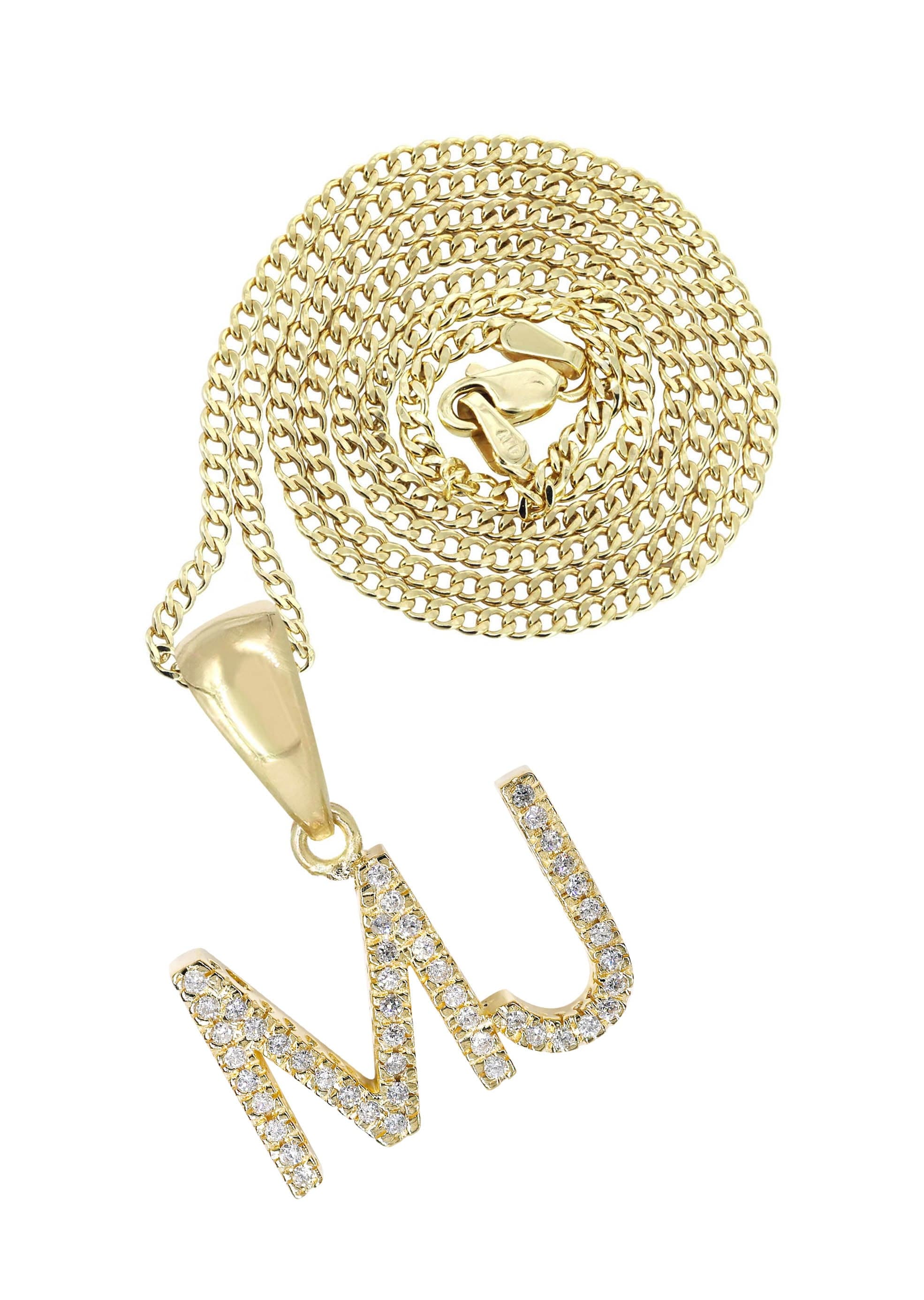 14K Gold Diamond  Double Initial Pendant and Cuban Chain - Image 3