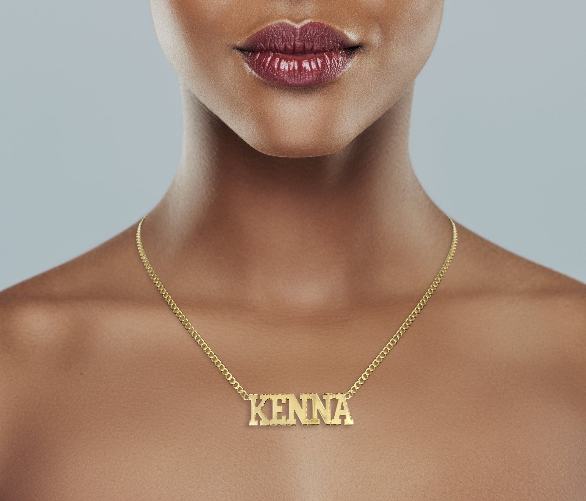 14K Gold  Diamond Cut Name Plate Necklace | Style #46 - Image 4