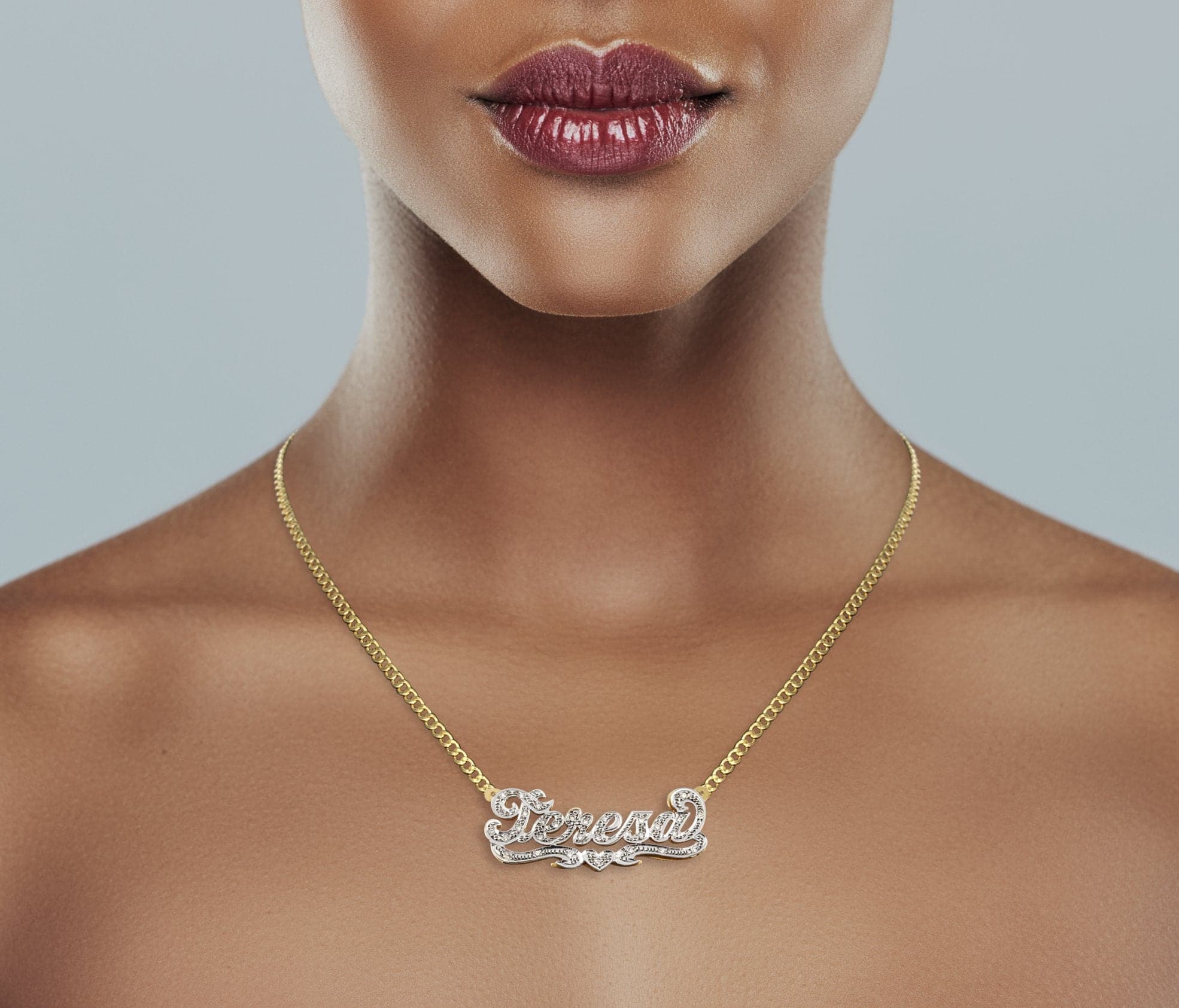 14K Gold  Diamond Cut with Diamonds Name Plate Necklace | Style #19 - Image 4