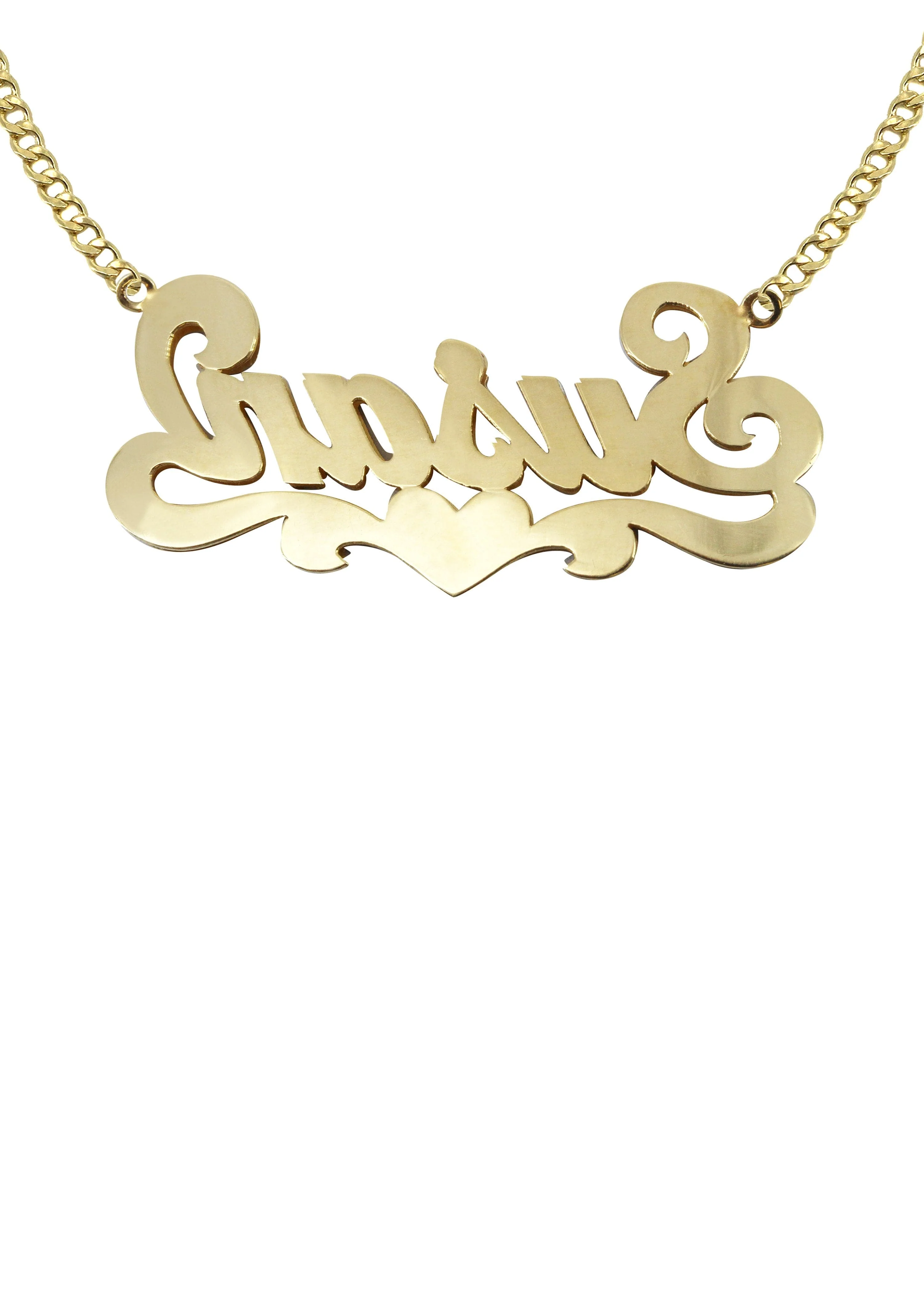 14K Gold  Diamond Cut with Diamonds Name Plate Necklace | Style #10 - Image 2