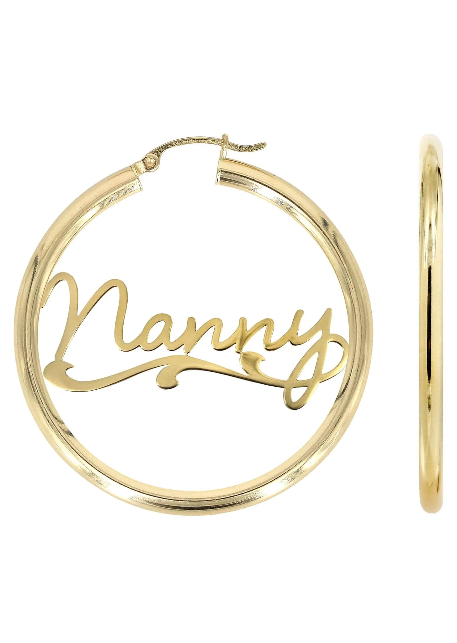 14K Ladies Plain Name Plate Hoop Earrings