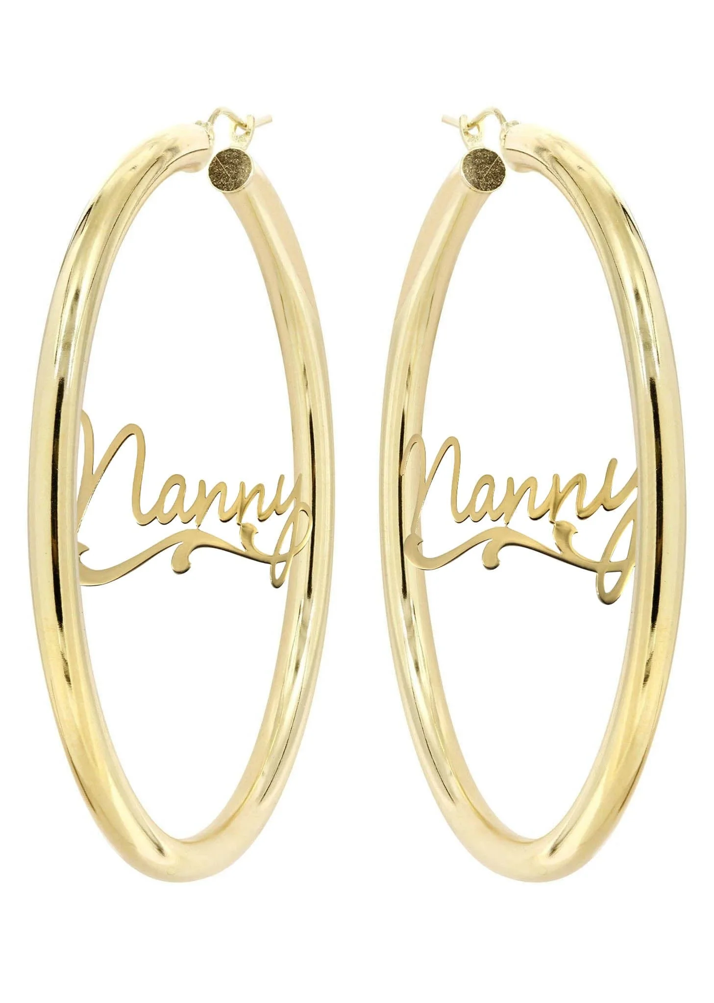 14K Ladies Plain Name Plate Hoop Earrings - Image 3