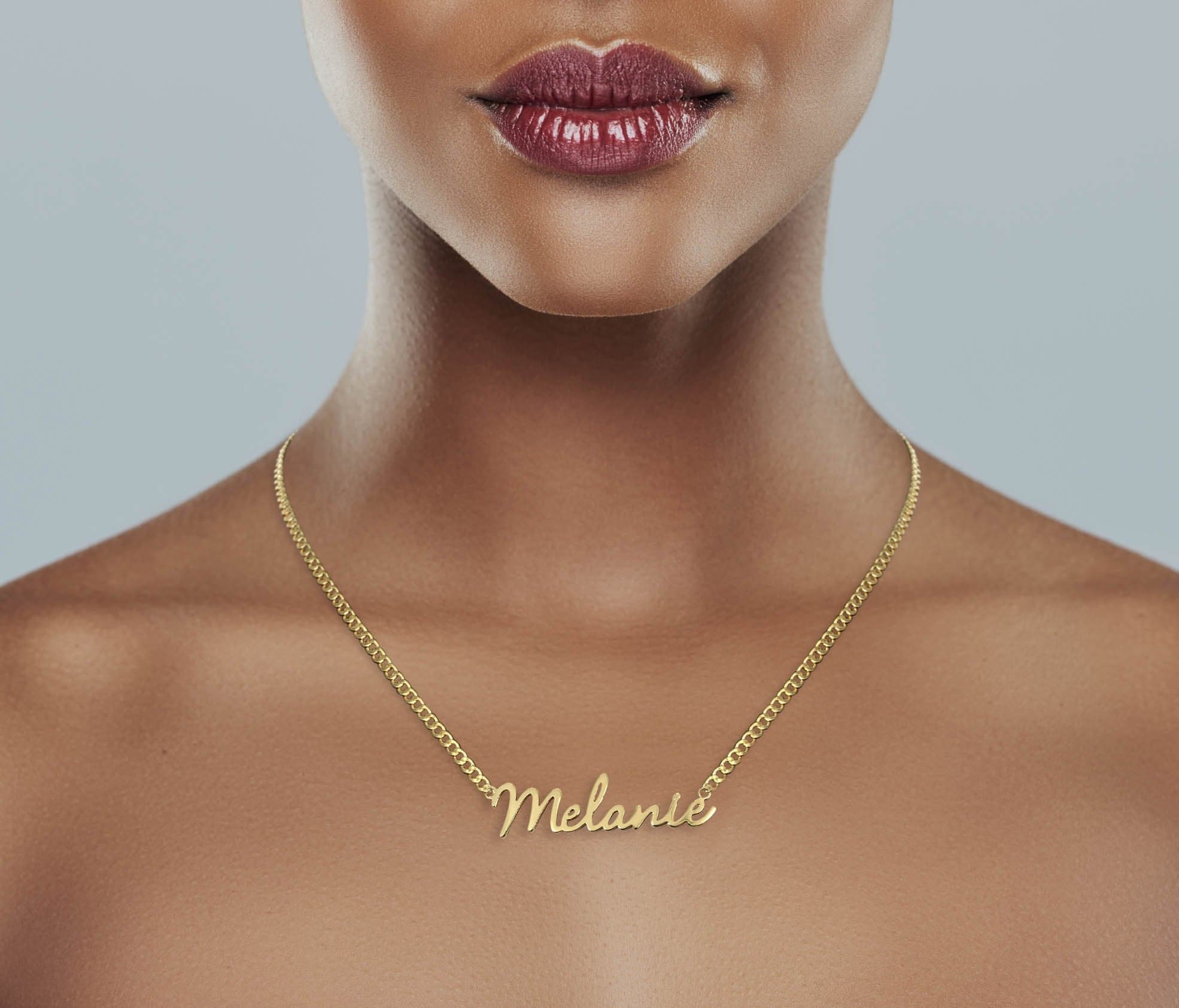 14K Gold  Script Name Plate Necklace | Style #5 - Image 4