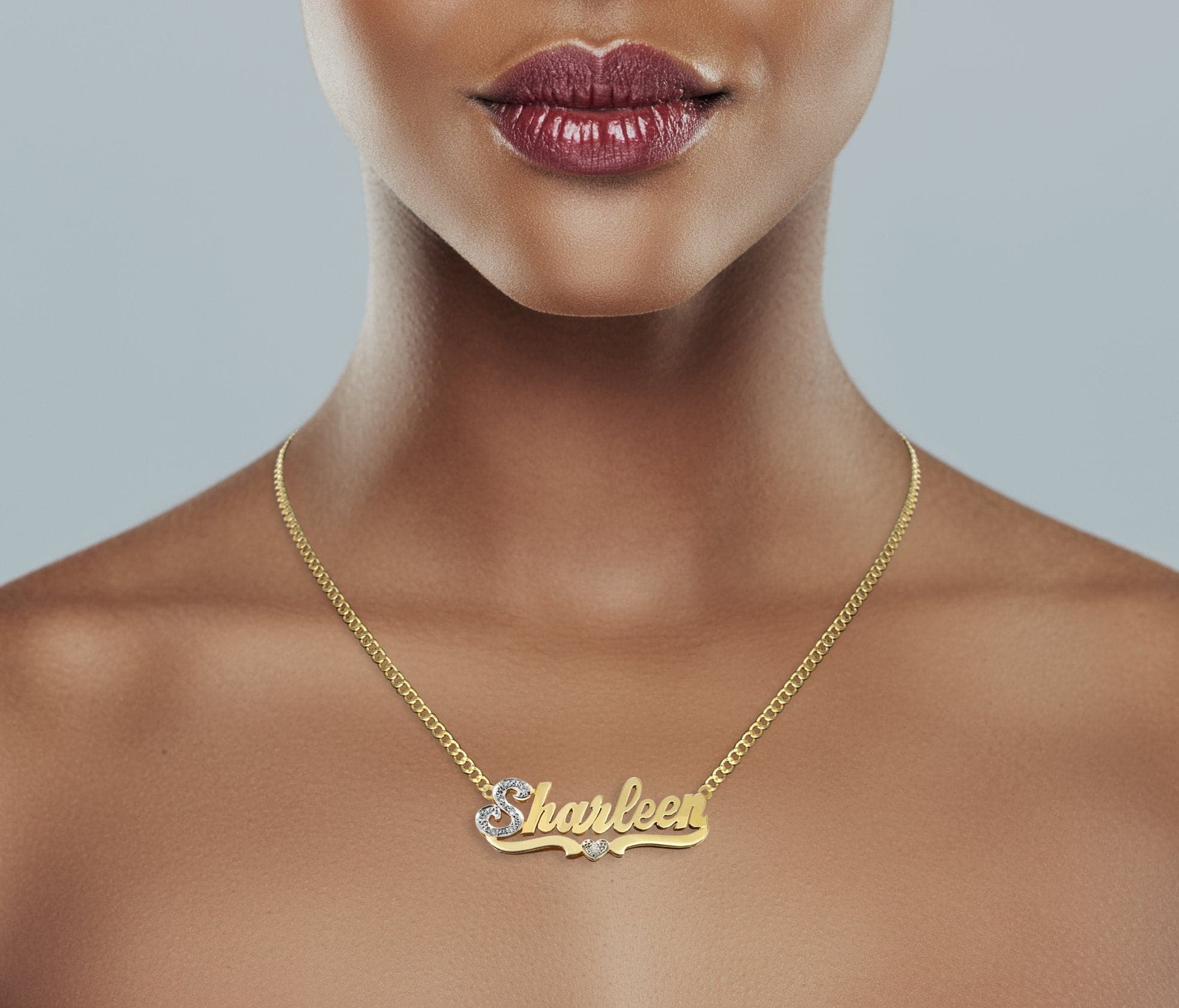 14K Gold  Two Tone  Name Plate Necklace | Style #64 - Image 4