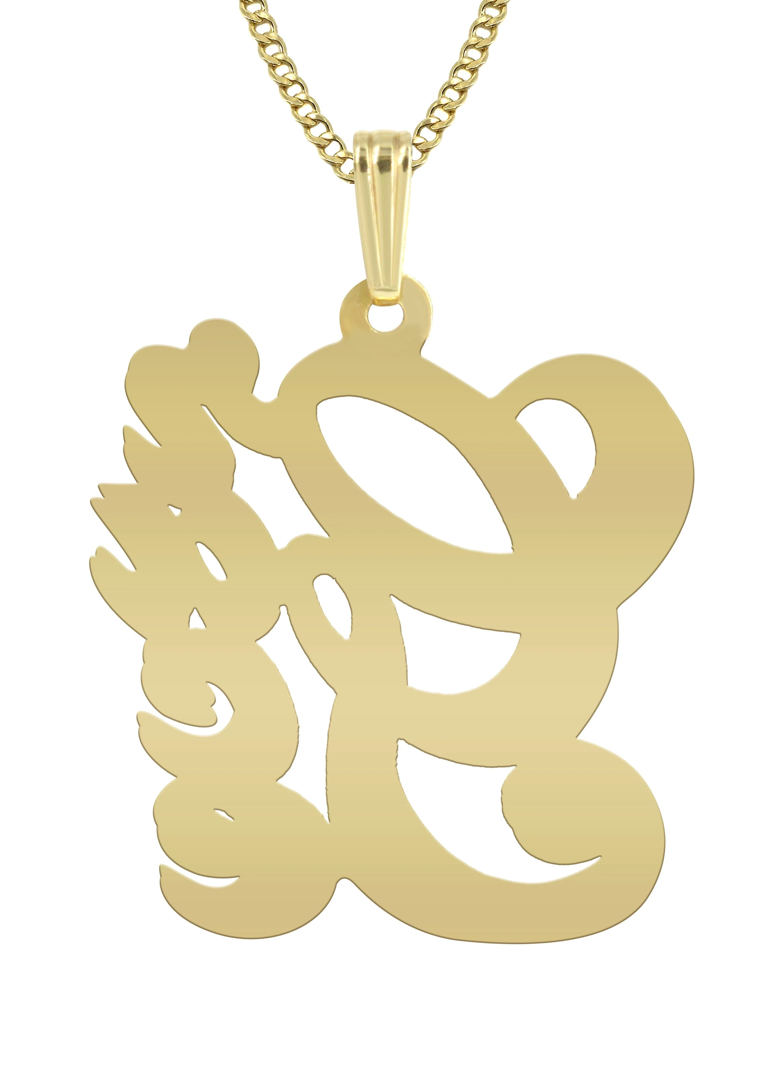 14K Gold  Two Tone  Diamonds Name Plate Necklace | Style #22 - Image 2