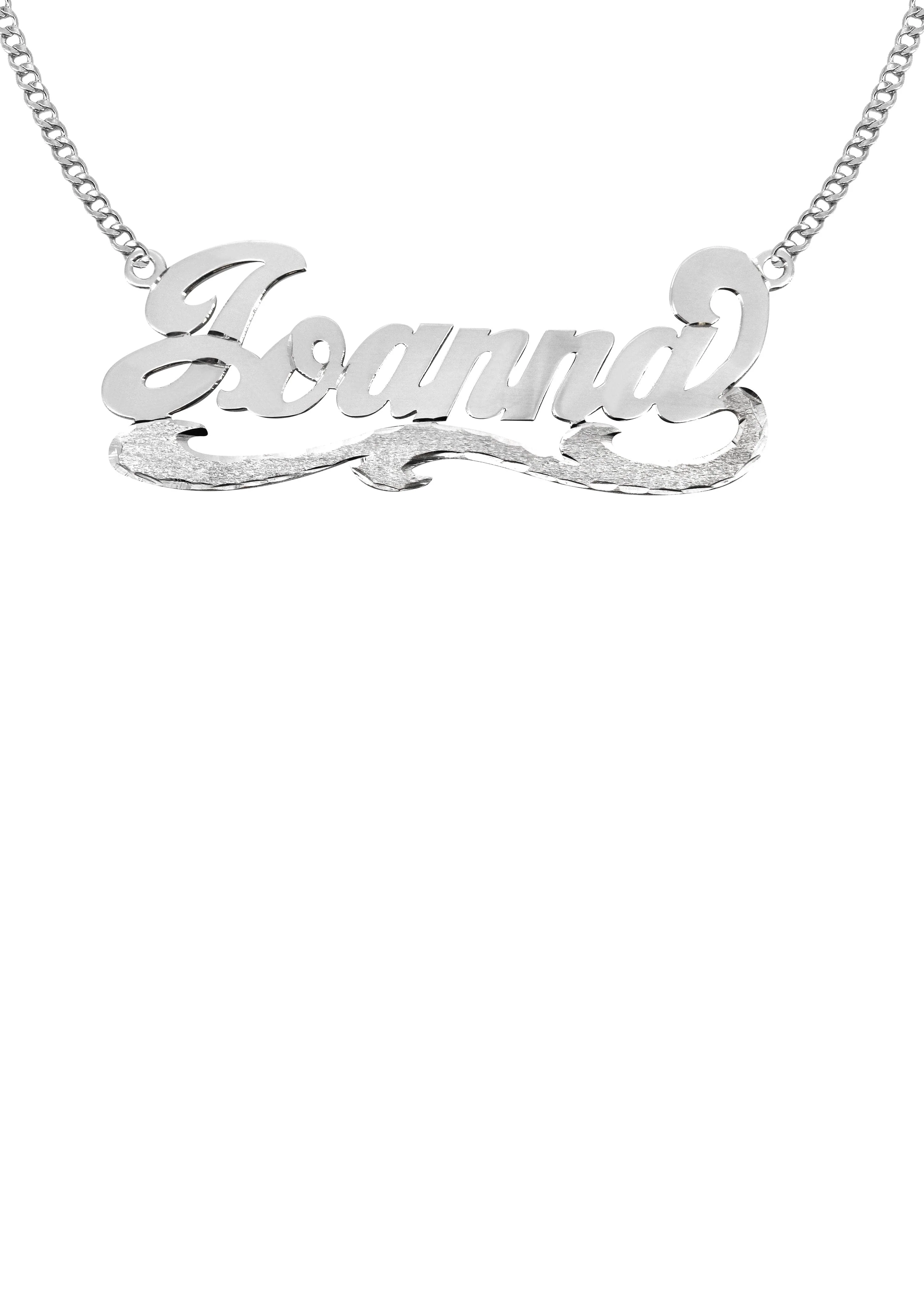 14K White Gold Diamond Cut Name Plate Necklace | Style #31