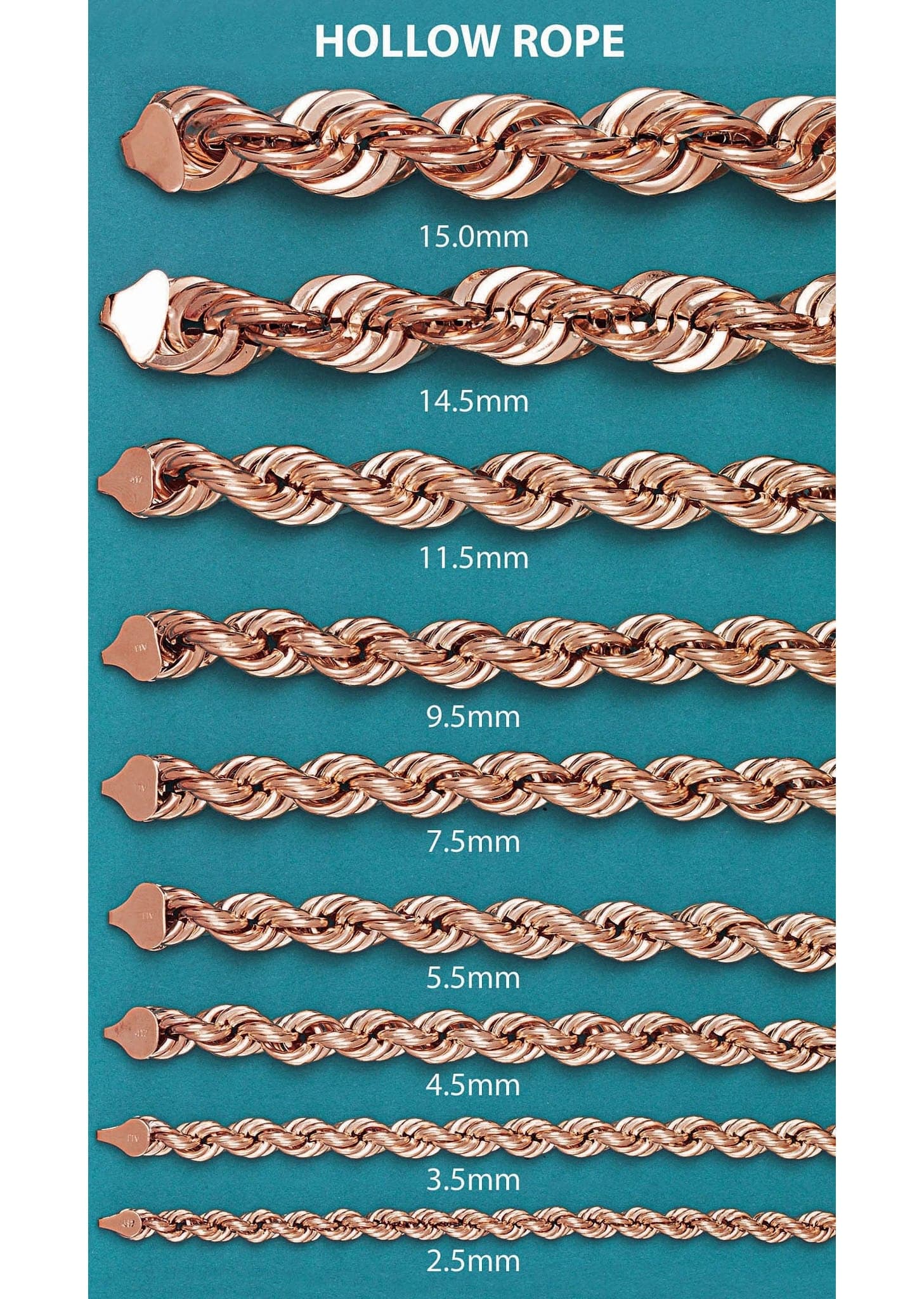 Semi Solid  Mens Rope Chain - 14K Rose Gold Chain - Image 5