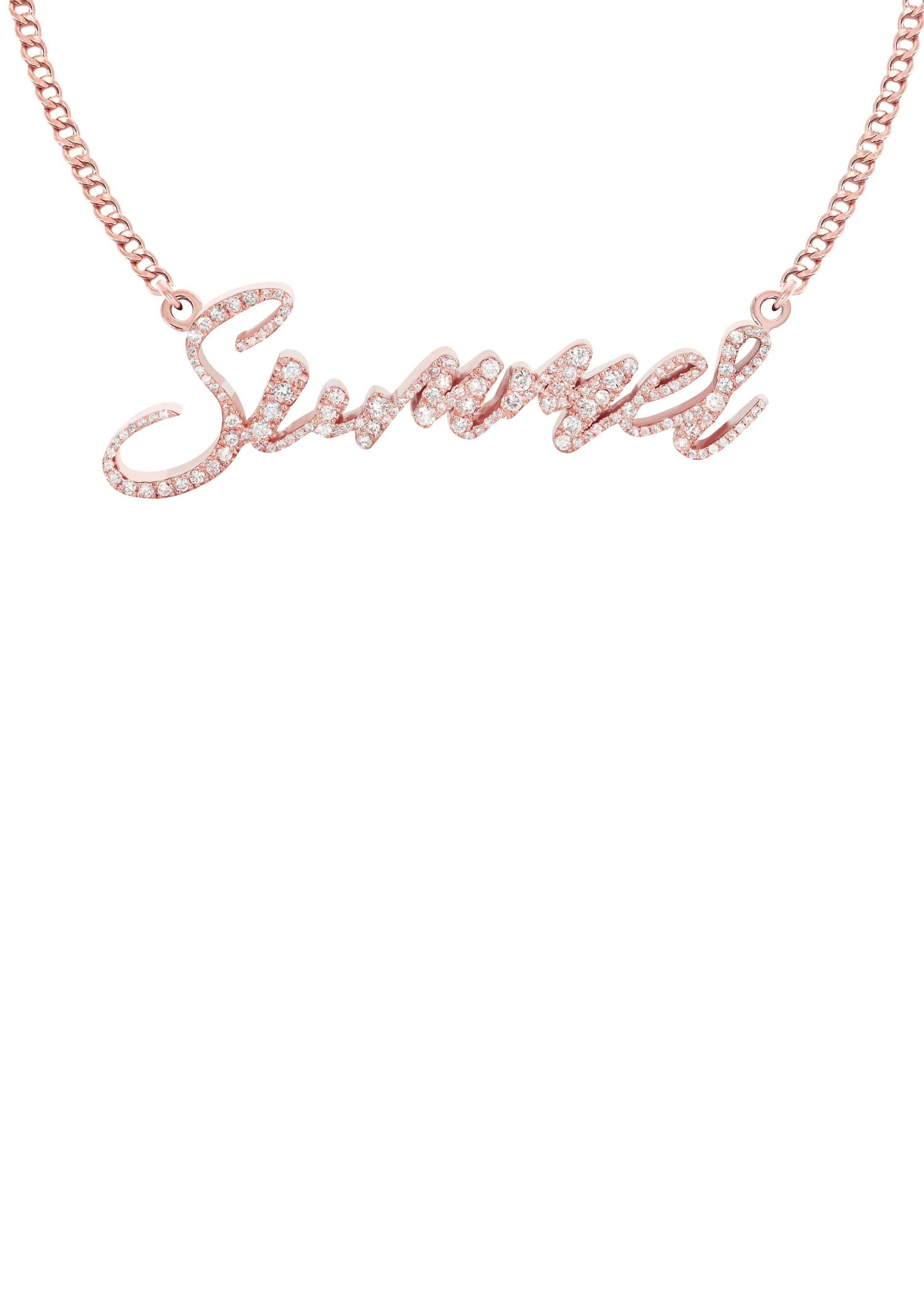 14K Rose Gold  Full Diamond Name Plate Necklace | Style #112