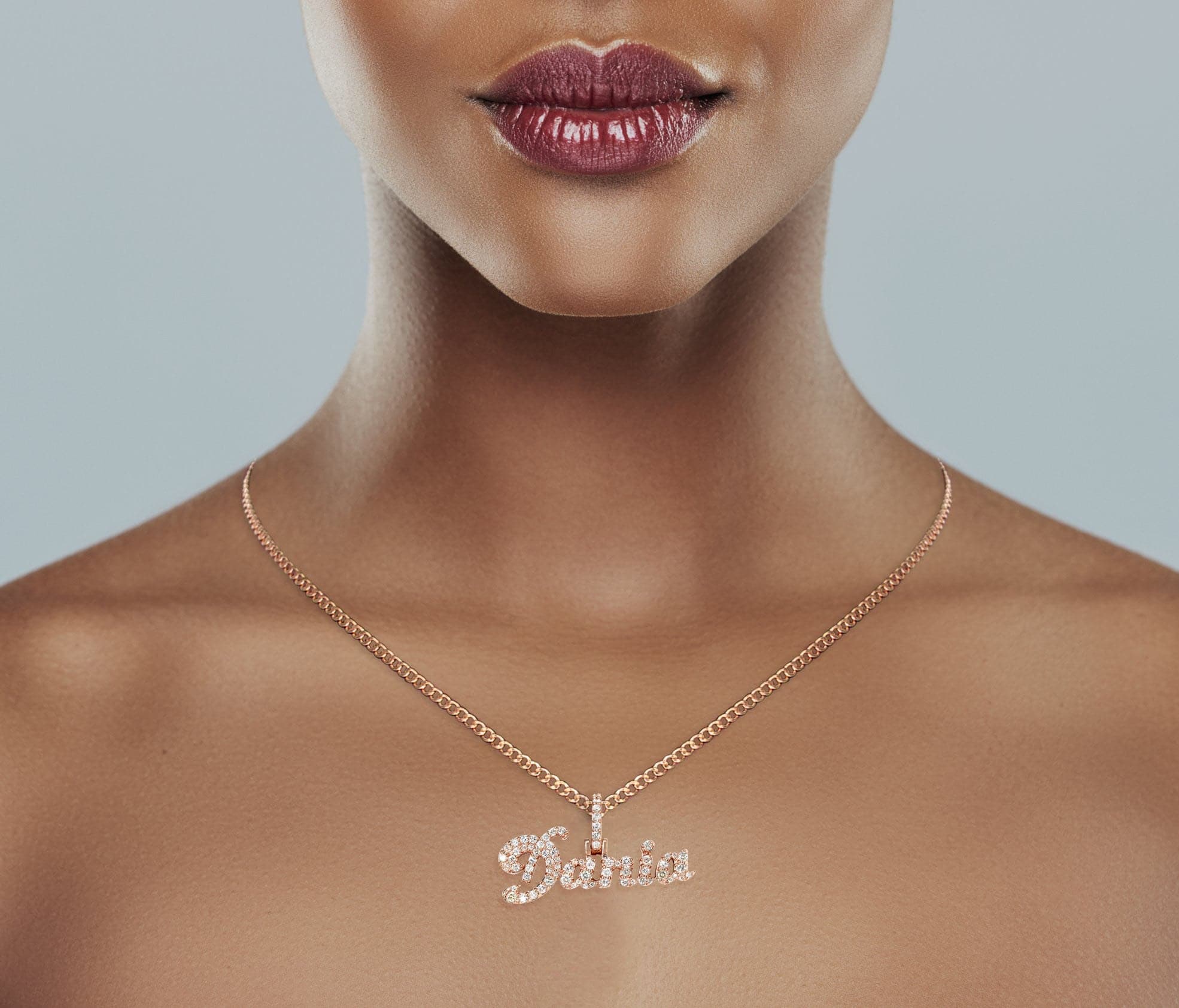 14K Rose Gold  Full Diamond Name Plate Necklace | Style #116 - Image 5