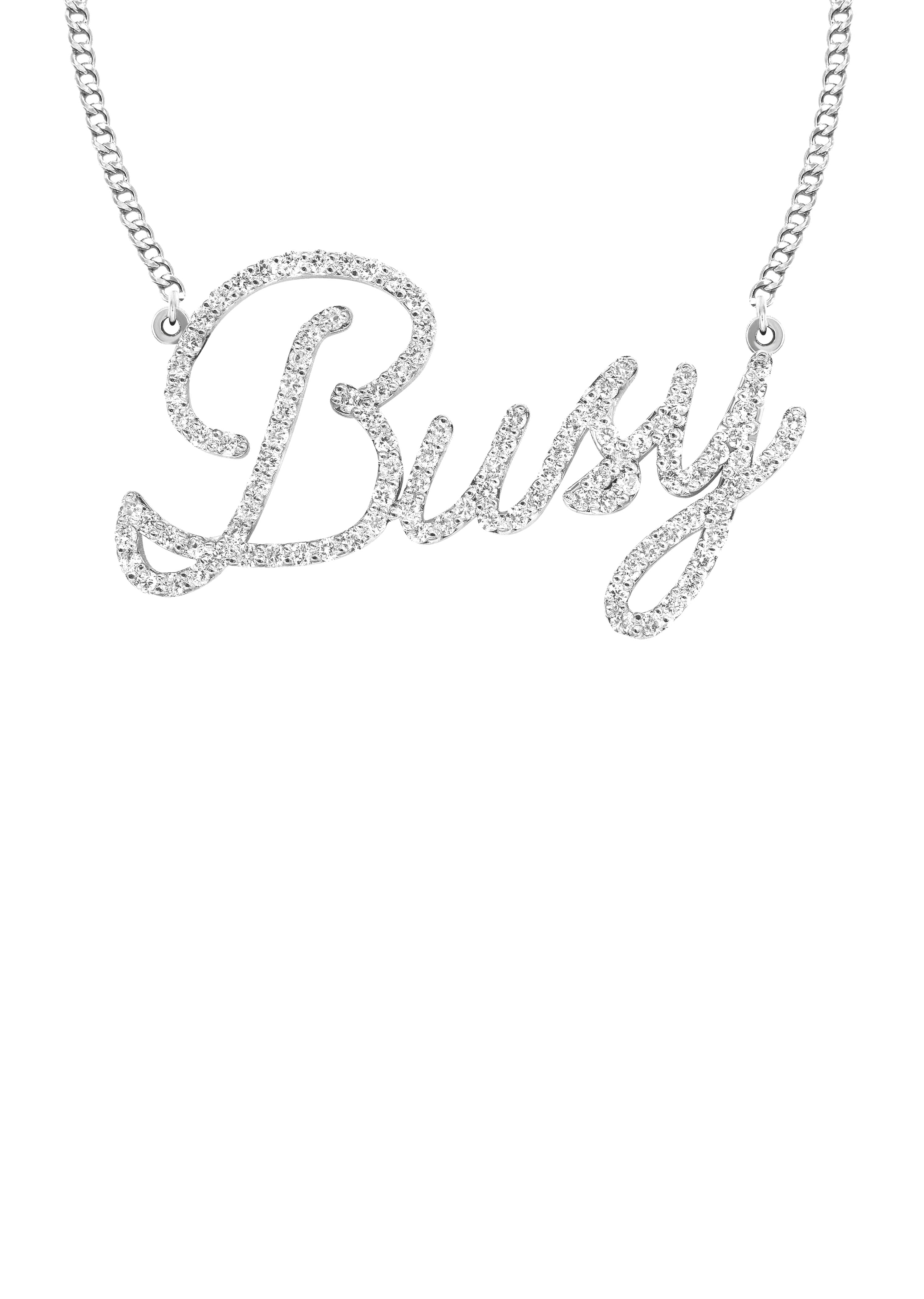 14K White Gold  Full Diamond Script Name Plate Necklace | Style #61