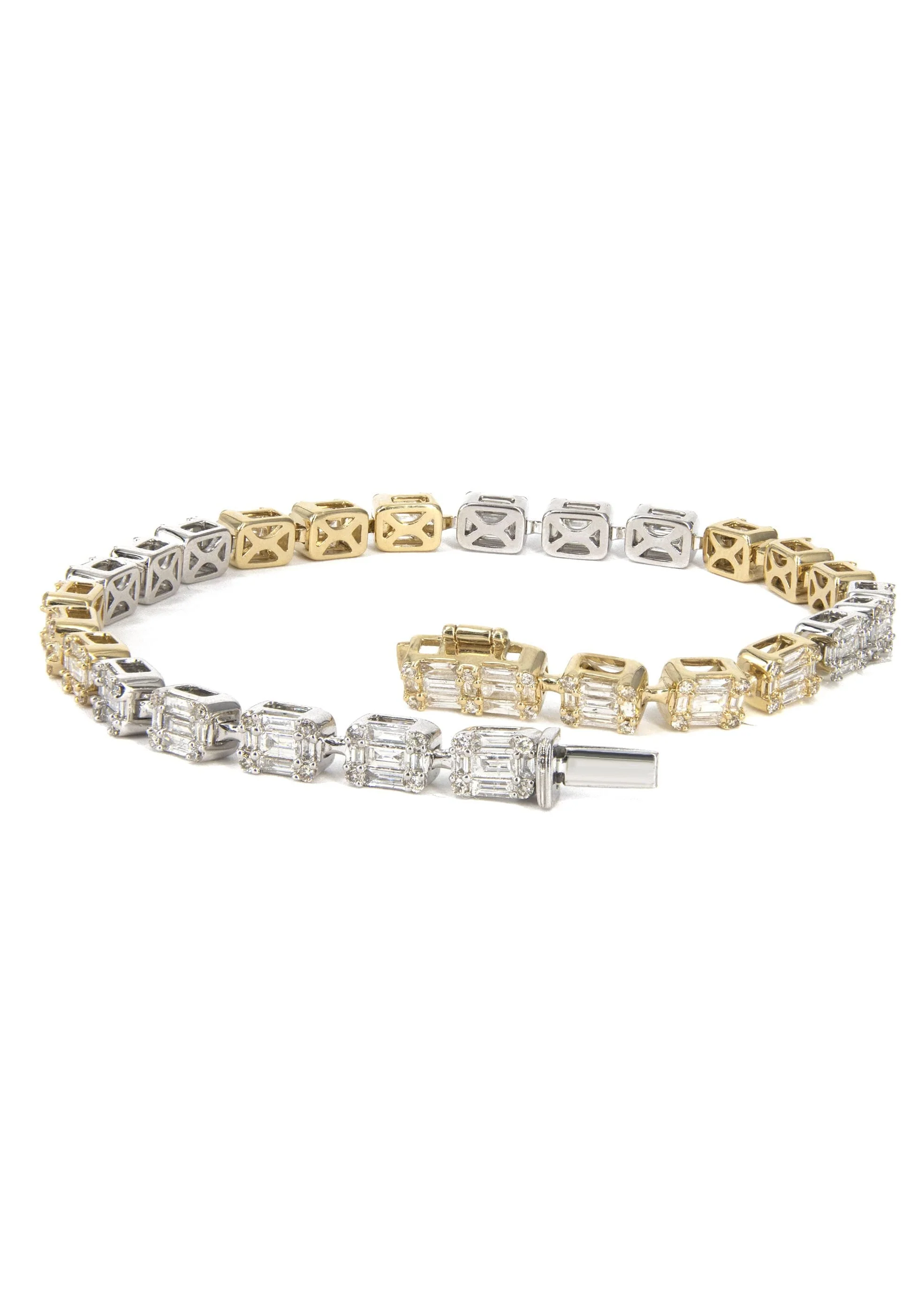 14K Two Tone Diamond Baguette Tennis Bracelet | 4.21 Carats - Image 2