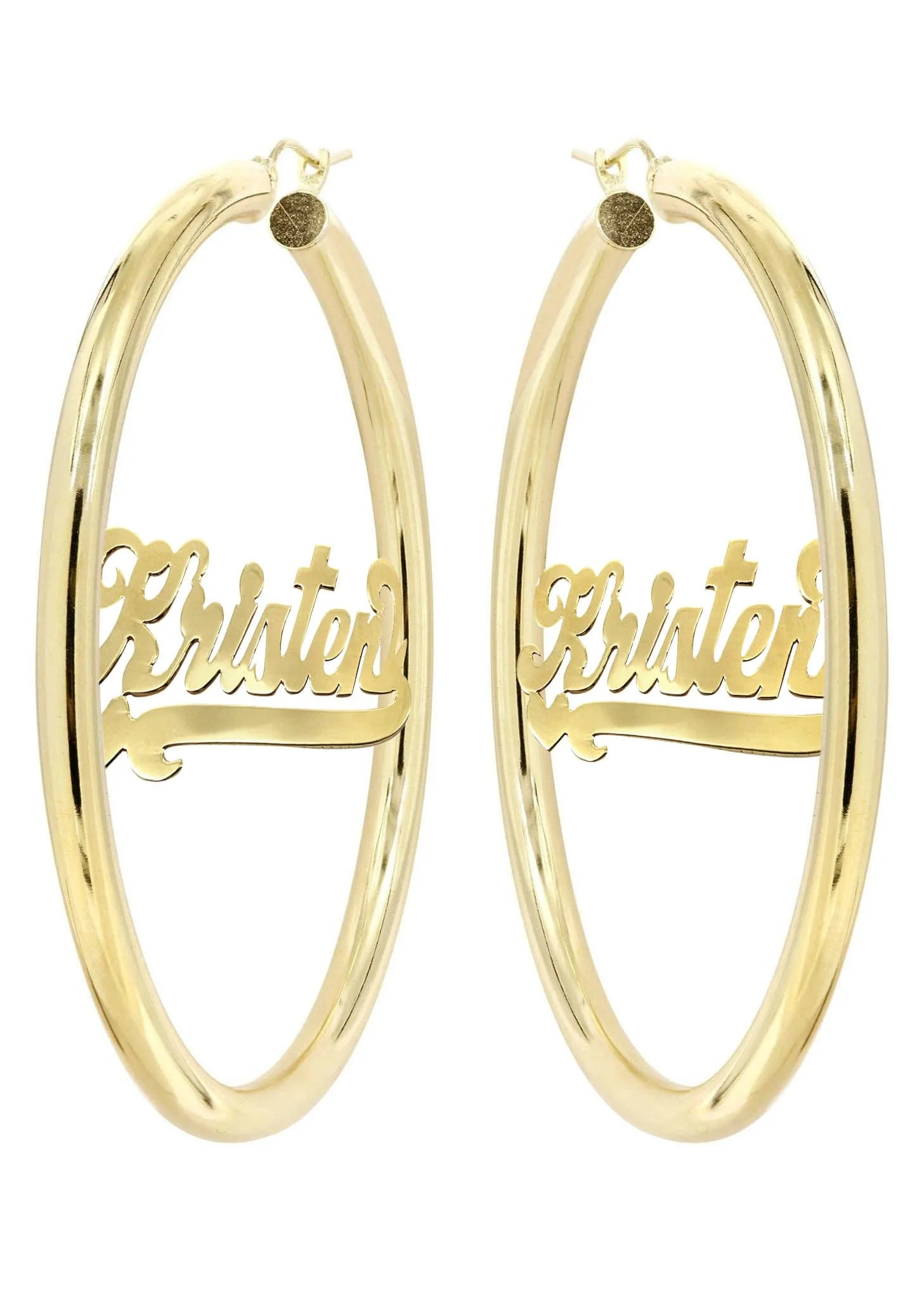 14K Ladies Heart Name Plate Hoop Earrings - Image 3