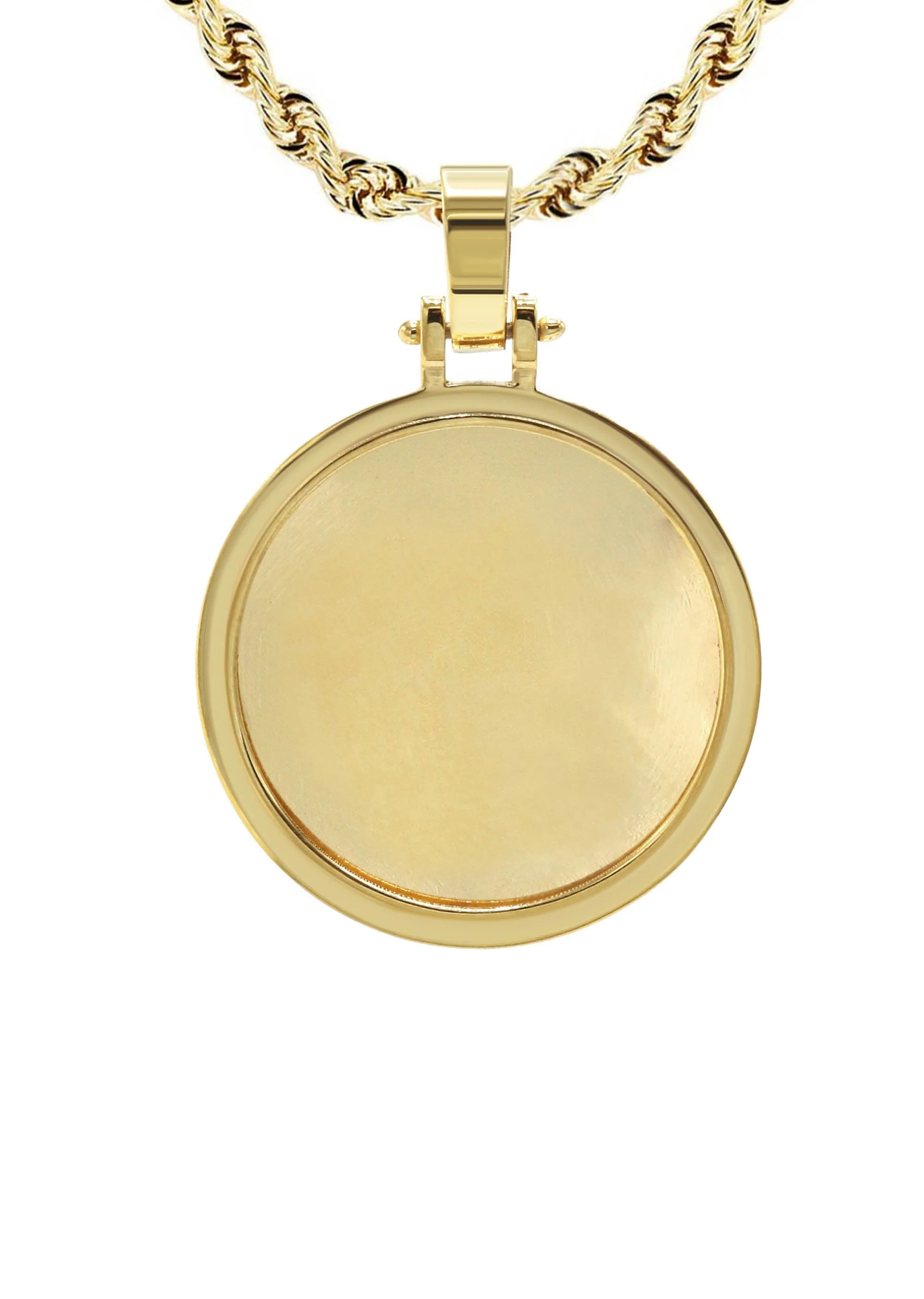 10K/14K Yellow Gold Large Round Picture Pendant Necklace - Image 2