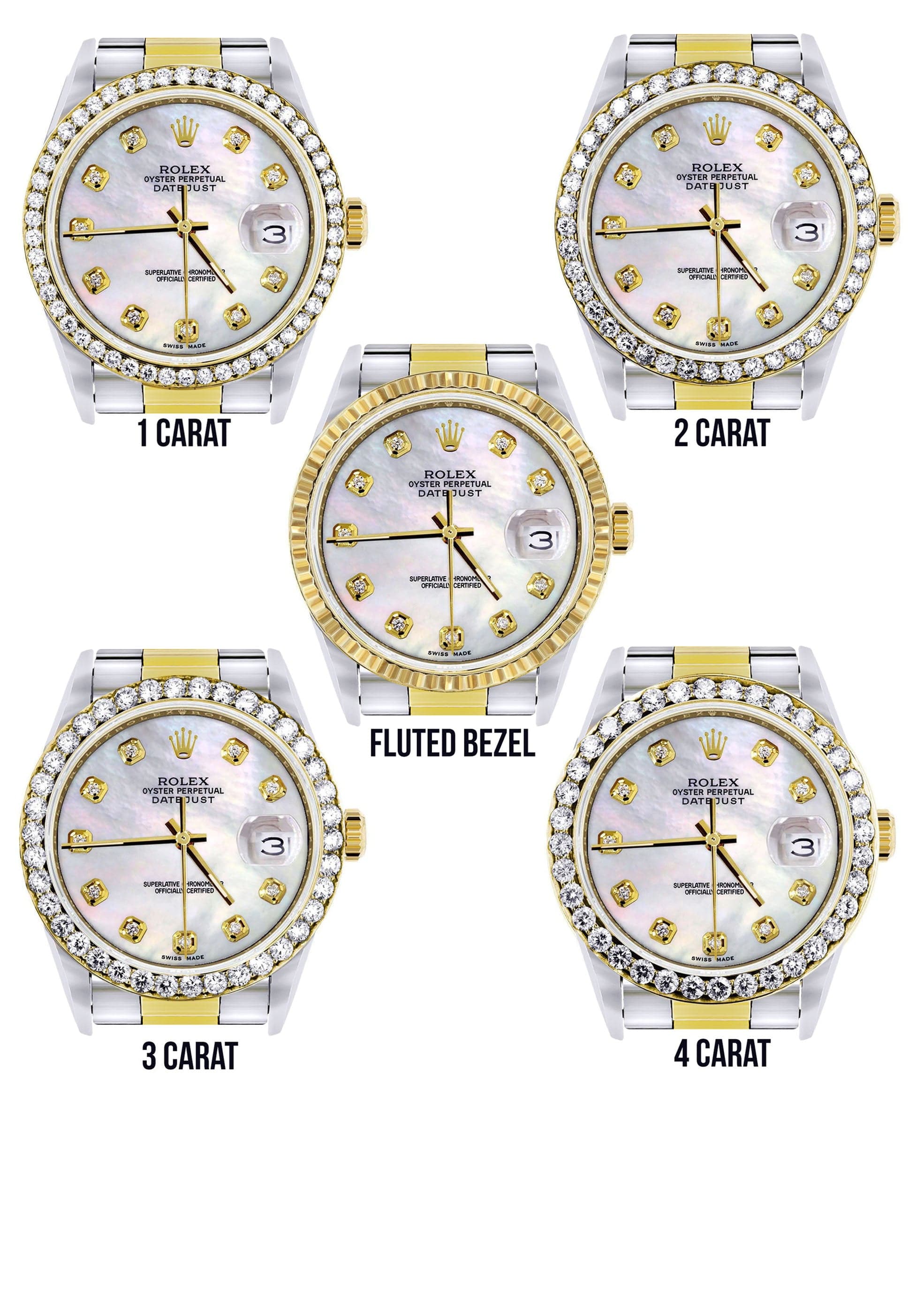 Diamond Gold Rolex Watch For Men 16233 | 36Mm | White Mother Of Pearl  | Oyster Band - Image 3