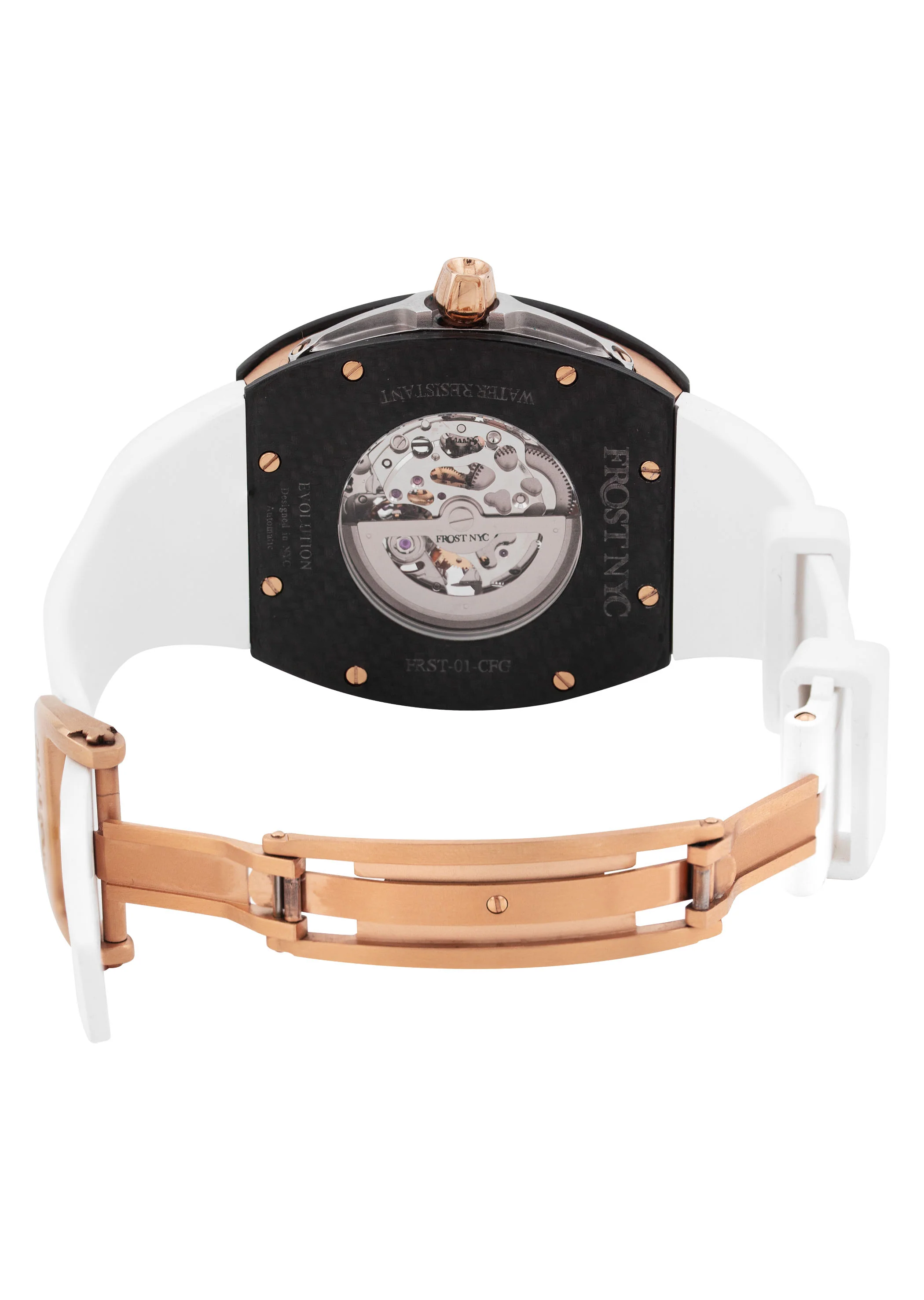 Frost NYC Mens Watch - Automatic Skeleton Carbon Fiber Rose Sport Watch | FRST-01-CFR | White - Image 7