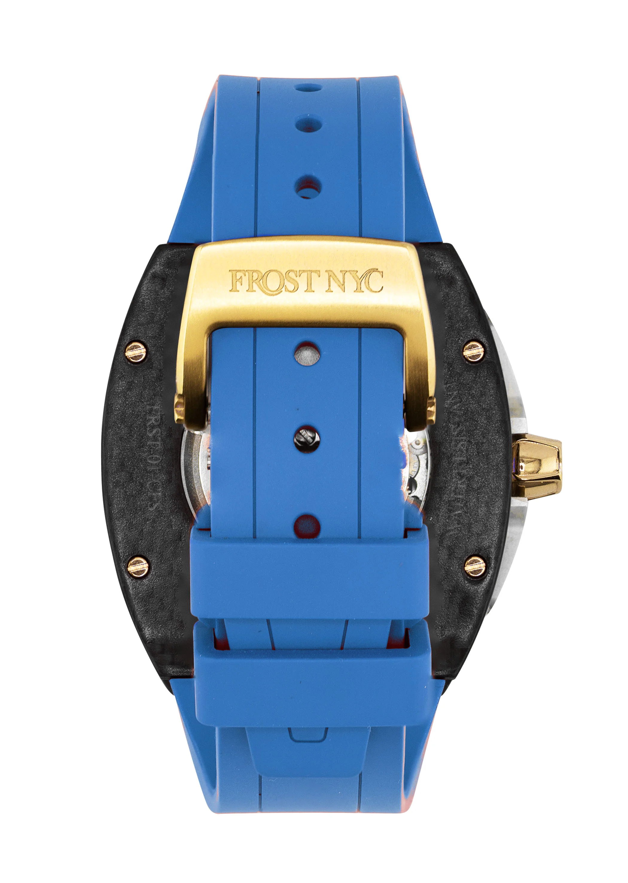 Frost NYC Mens Watch - Automatic Skeleton Carbon Fiber Sport Gold Watch | FRST-01-CFY| Blue - Image 5
