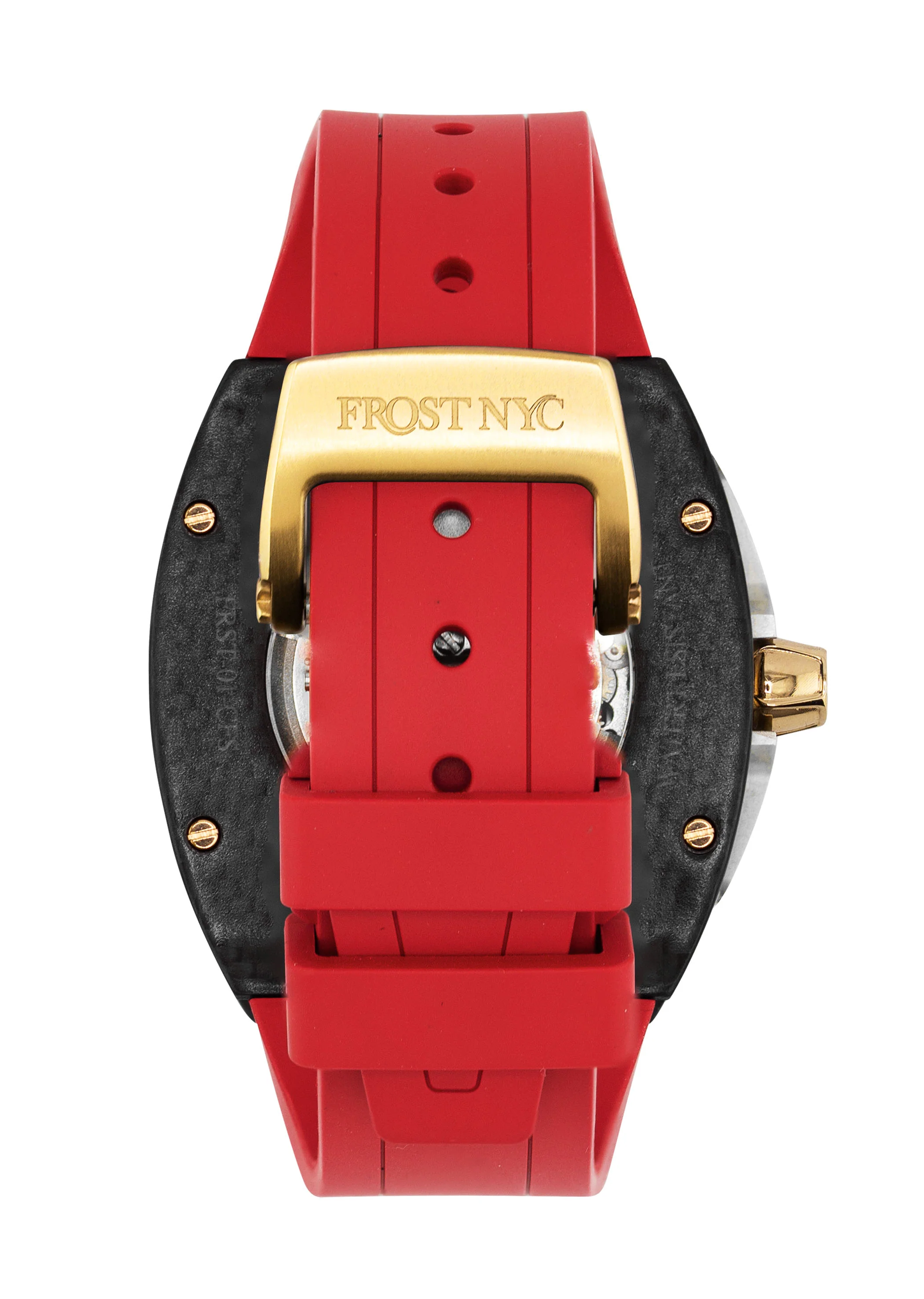 Frost NYC Mens Watch - Automatic Skeleton Carbon Fiber Sport Gold Watch | FRST-01-CFY| Red - Image 5