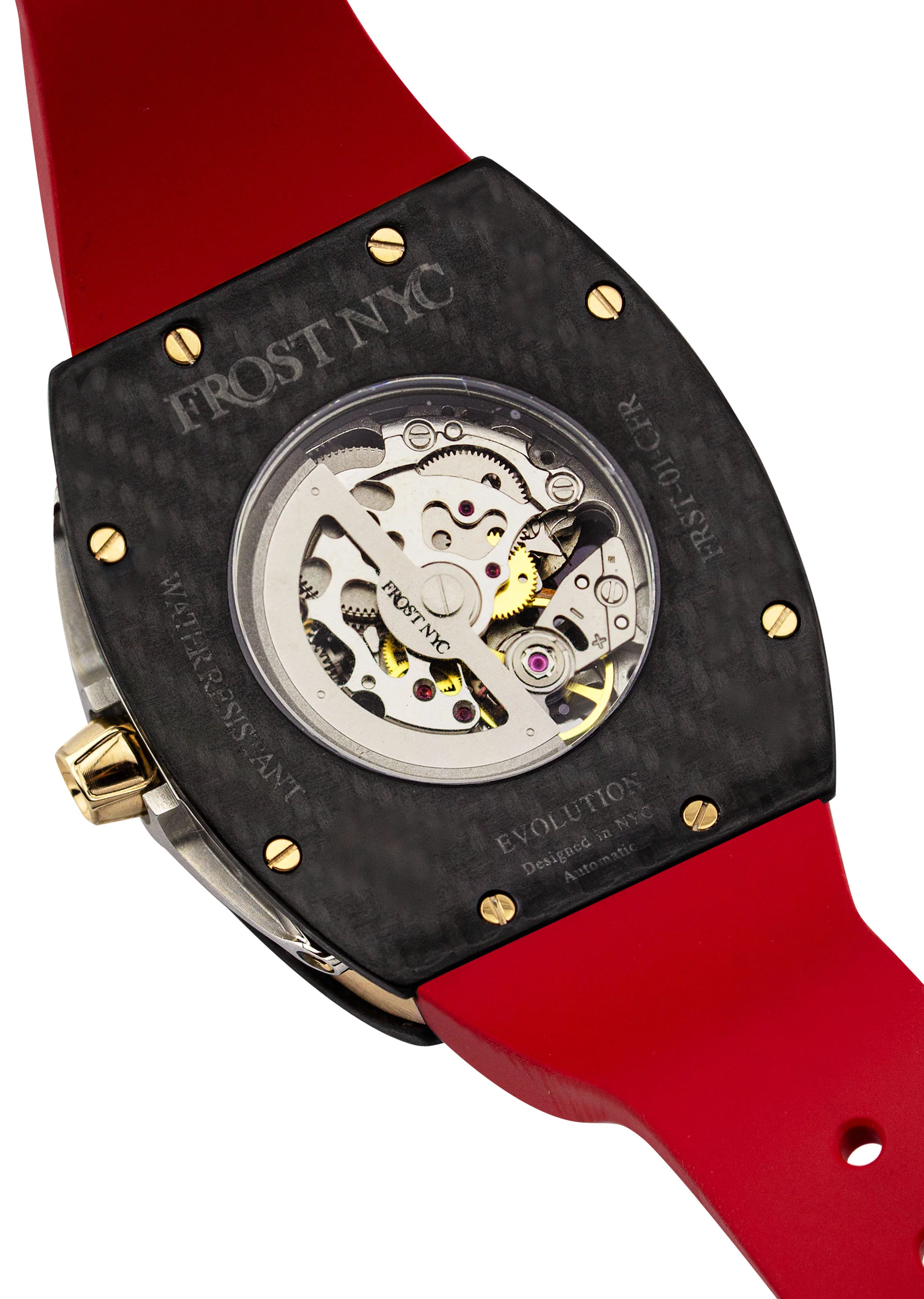 Frost NYC Mens Watch - Automatic Skeleton Carbon Fiber Sport Gold Watch | FRST-01-CFY| Red - Image 6