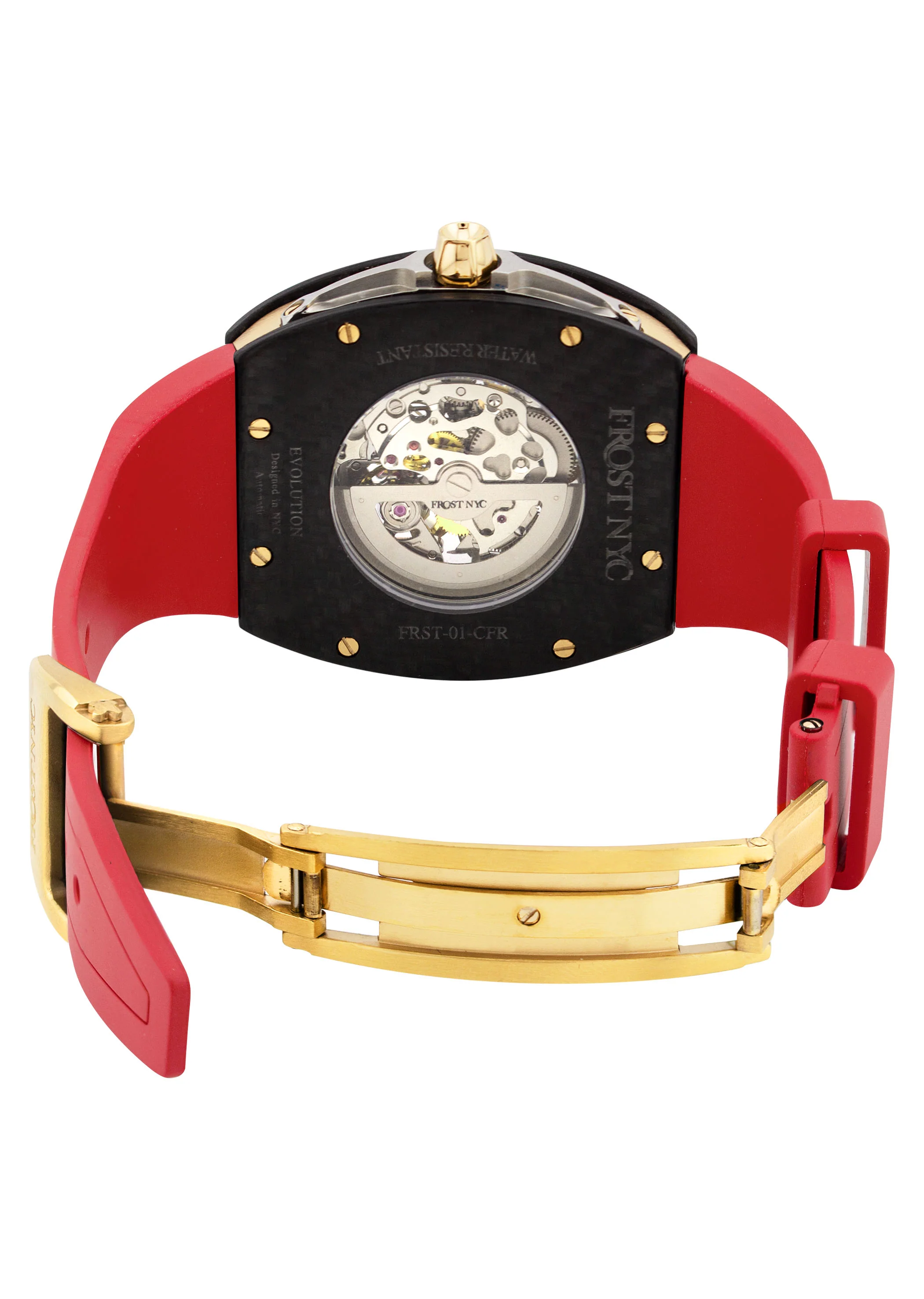 Frost NYC Mens Watch - Automatic Skeleton Carbon Fiber Sport Gold Watch | FRST-01-CFY| Red - Image 7