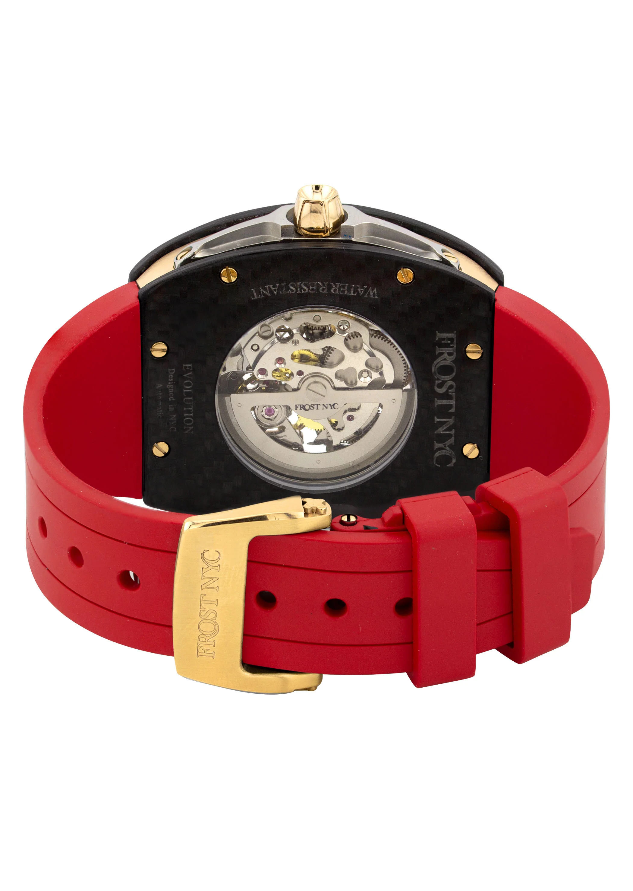 Frost NYC Mens Watch - Automatic Skeleton Carbon Fiber Sport Gold Watch | FRST-01-CFY| Red - Image 8