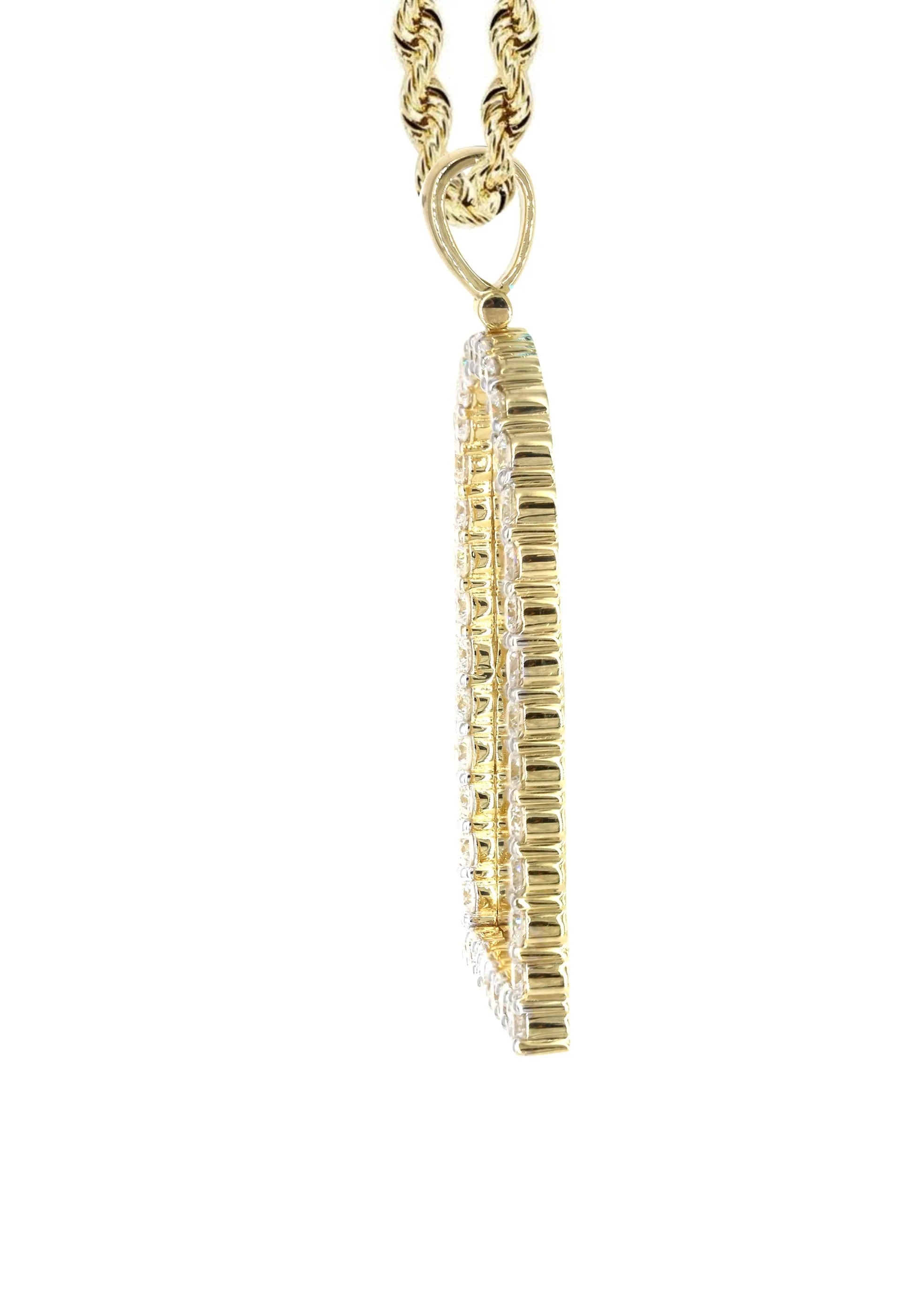 Diamond 10K Yellow Gold Medium Headstone Picture Pendant Necklace | 3.85 Carats | Appx. 24 Grams - Image 4