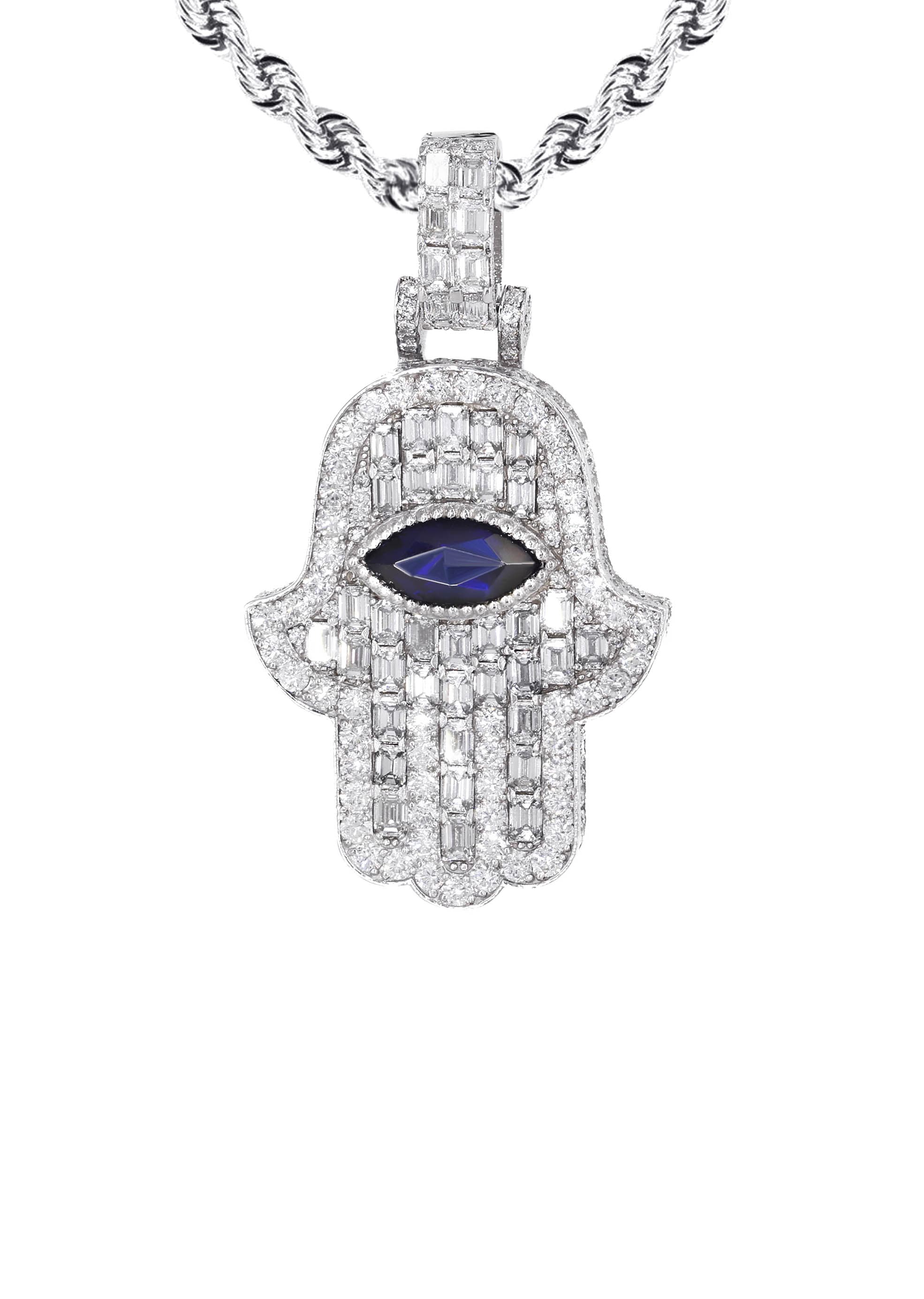 Diamond 14K White Gold Hamsa Diamond Necklace  | 8.47 Carats - Image 2