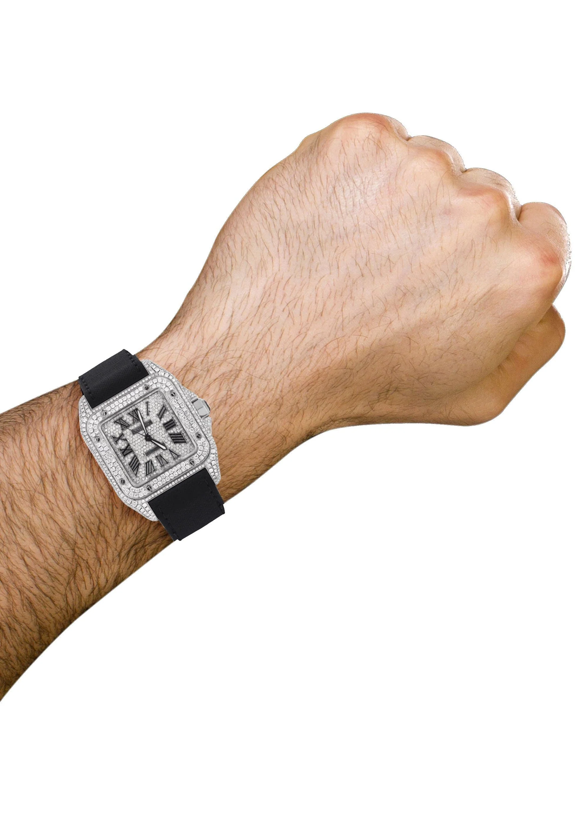 Diamond Cartier Santos 100 | Diamond Roman Dial | Diamond Case | Stainless Steel - Image 5