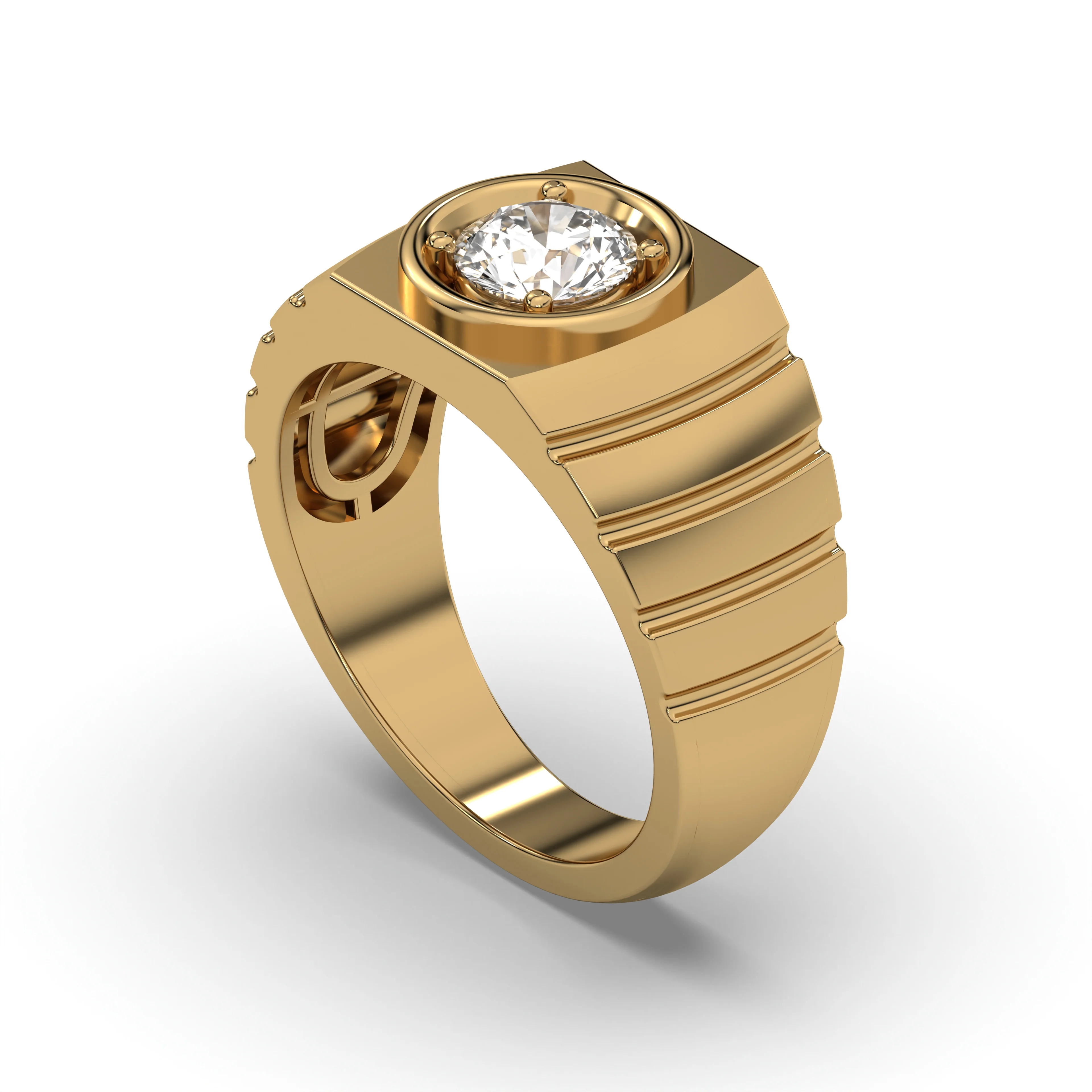 Men's Jewelry - Men's VVS Lab Diamond Round Brilliant Cut Solitaire Engagement Ring | Yellow Gold - Image 4