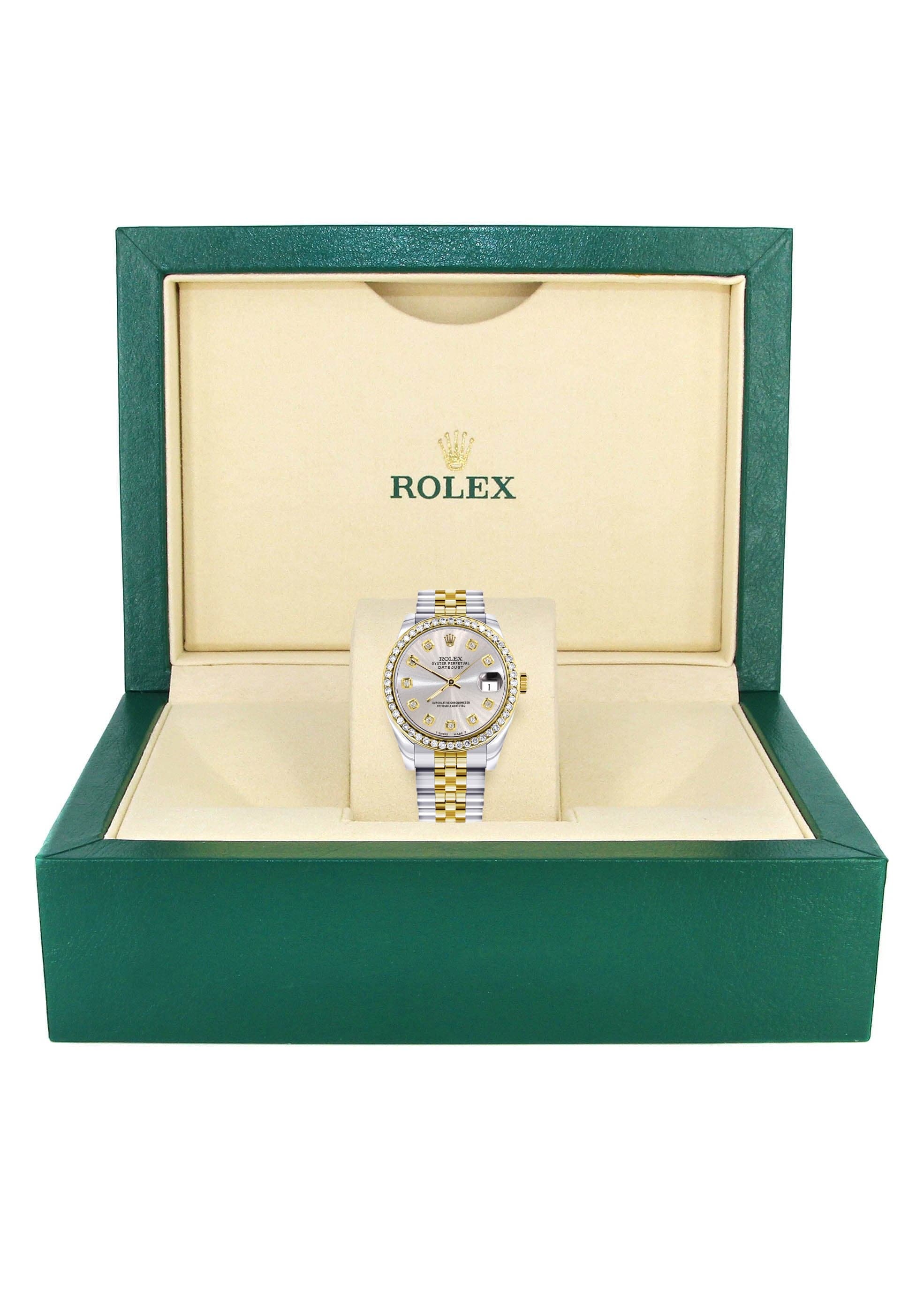 Diamond Gold Rolex Watch | 68273 | Diamond Bezel | 31MM | Grey Dial | Jubilee Band - Image 3