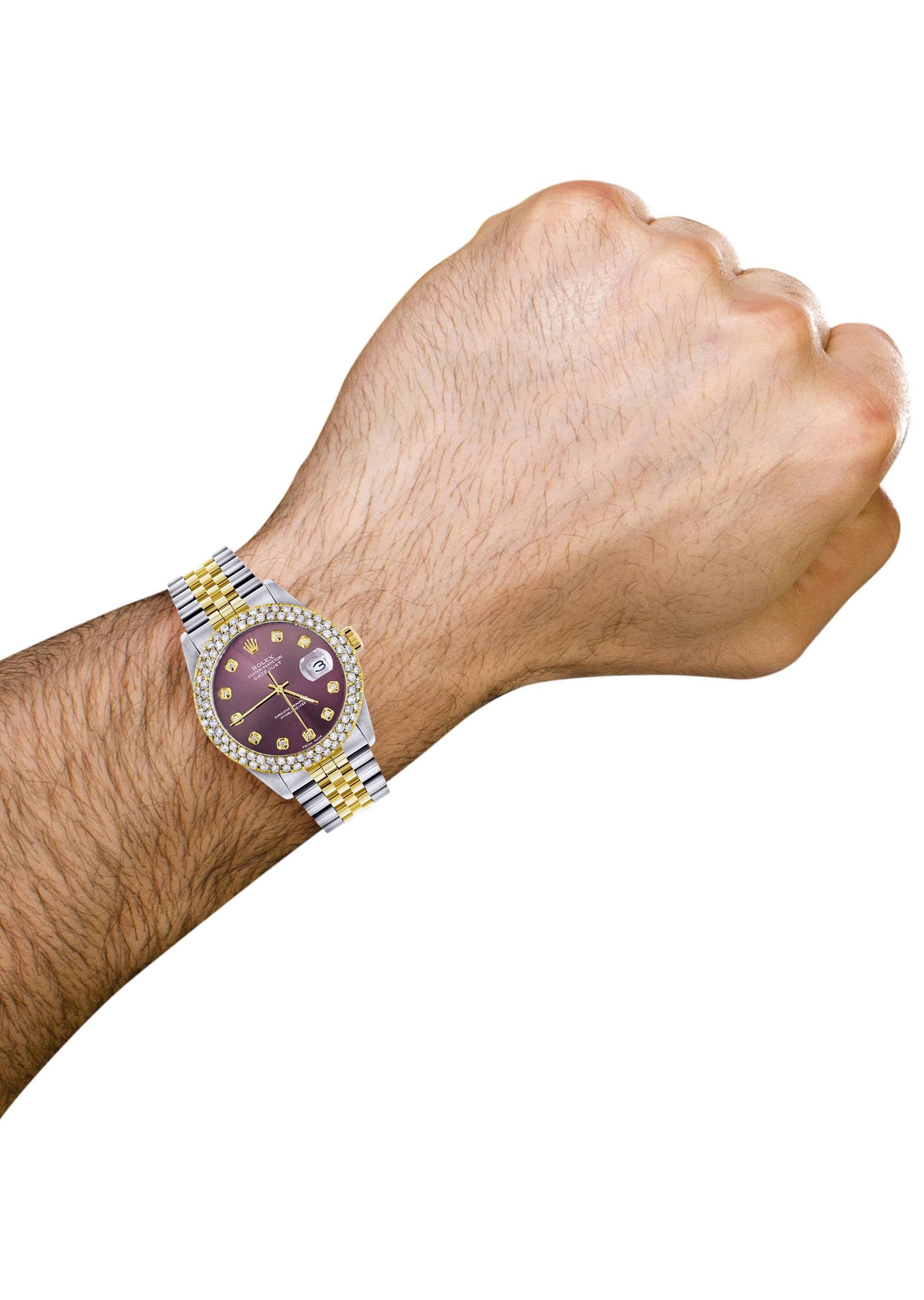 Diamond Gold Rolex Watch For Men 16233 | 36Mm | Custom Purple Dial | Two Row 4.25 Carat Bezel | Jubilee Band - Image 5